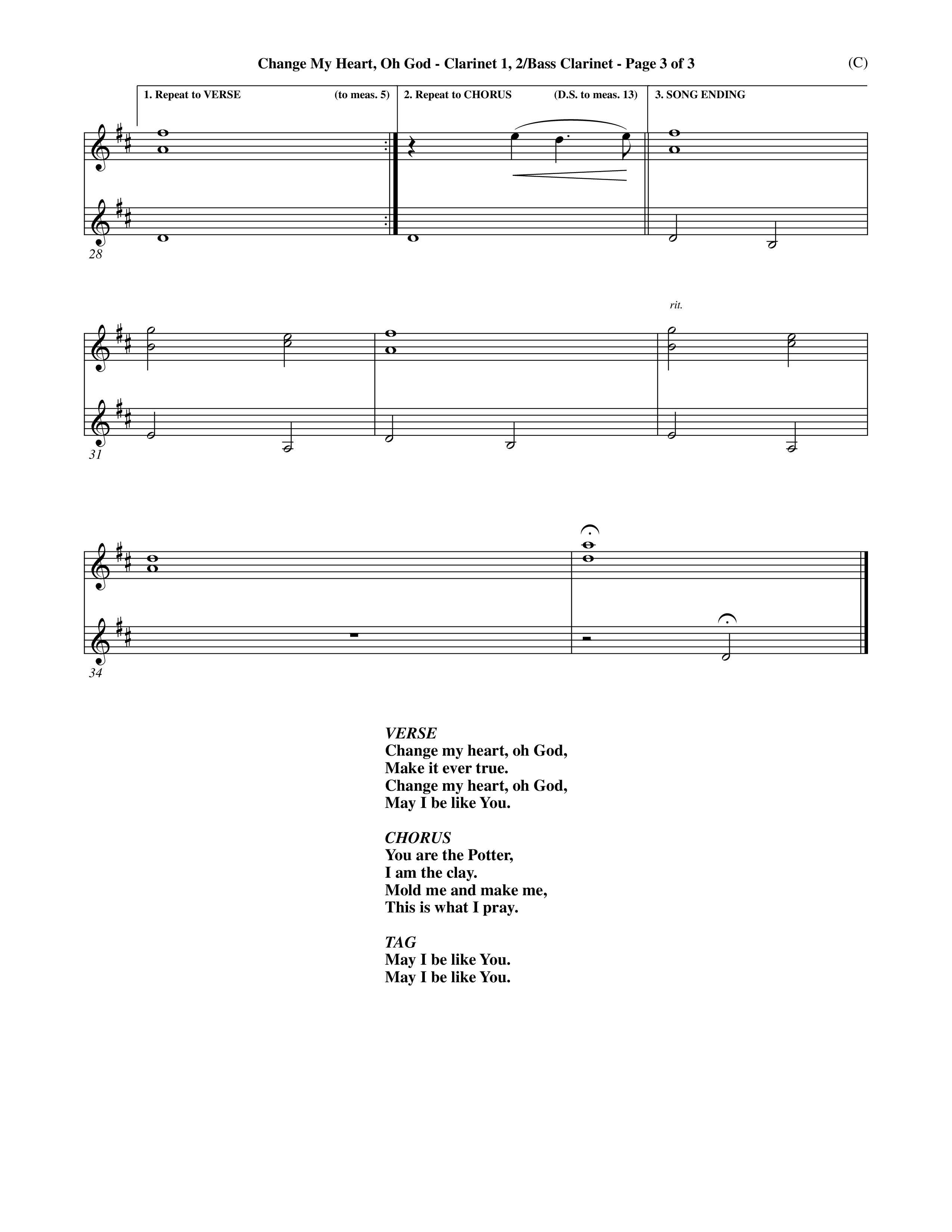 Change My Heart Oh God (Choral Anthem SATB) Clarinet 1/2, Bass Clarinet (Word Music Choral / Orch. Roy Herzer / Orch. Andrew High)