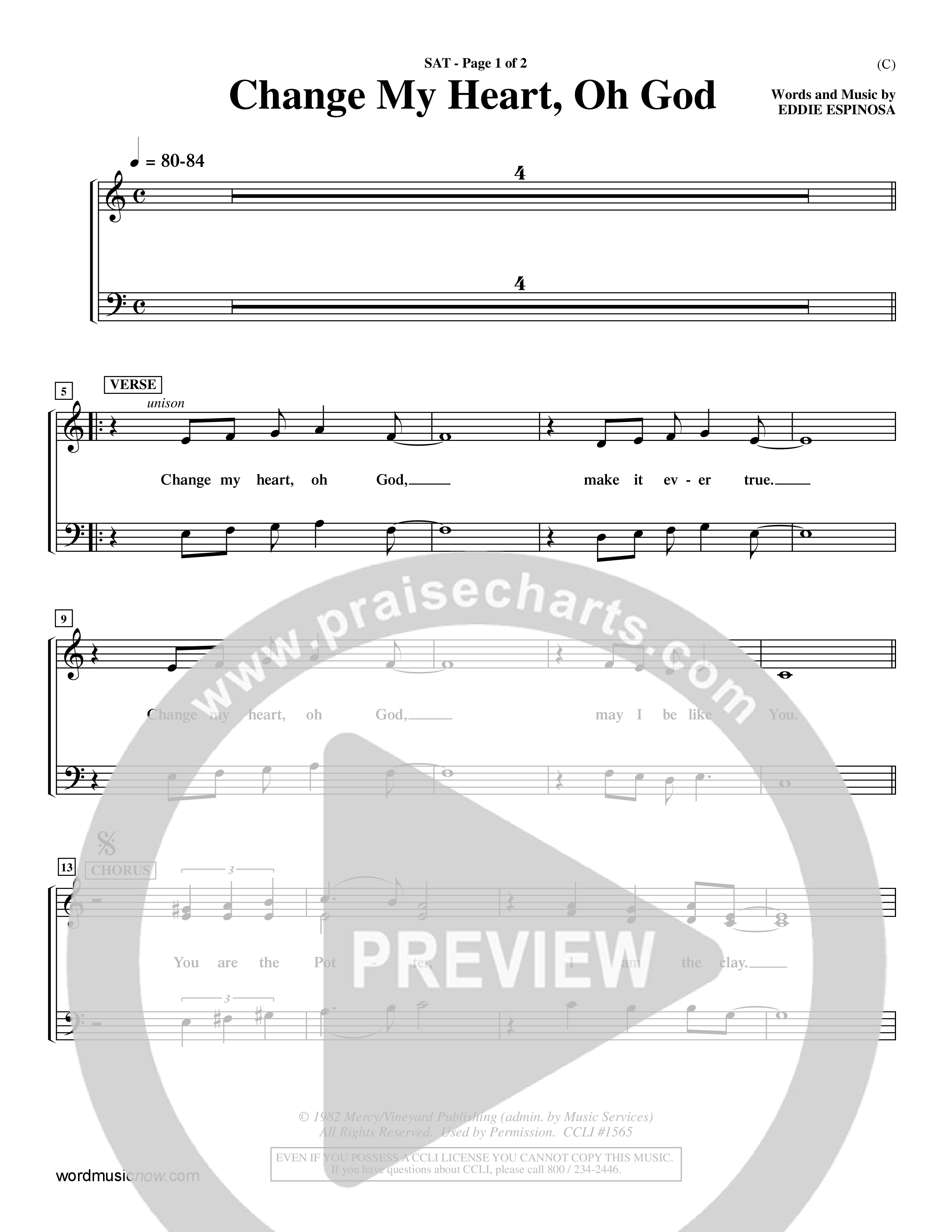 Change My Heart Oh God (Choral Anthem SATB) Lead Sheet (SAT) (Word Music Choral / Orch. Roy Herzer / Orch. Andrew High)