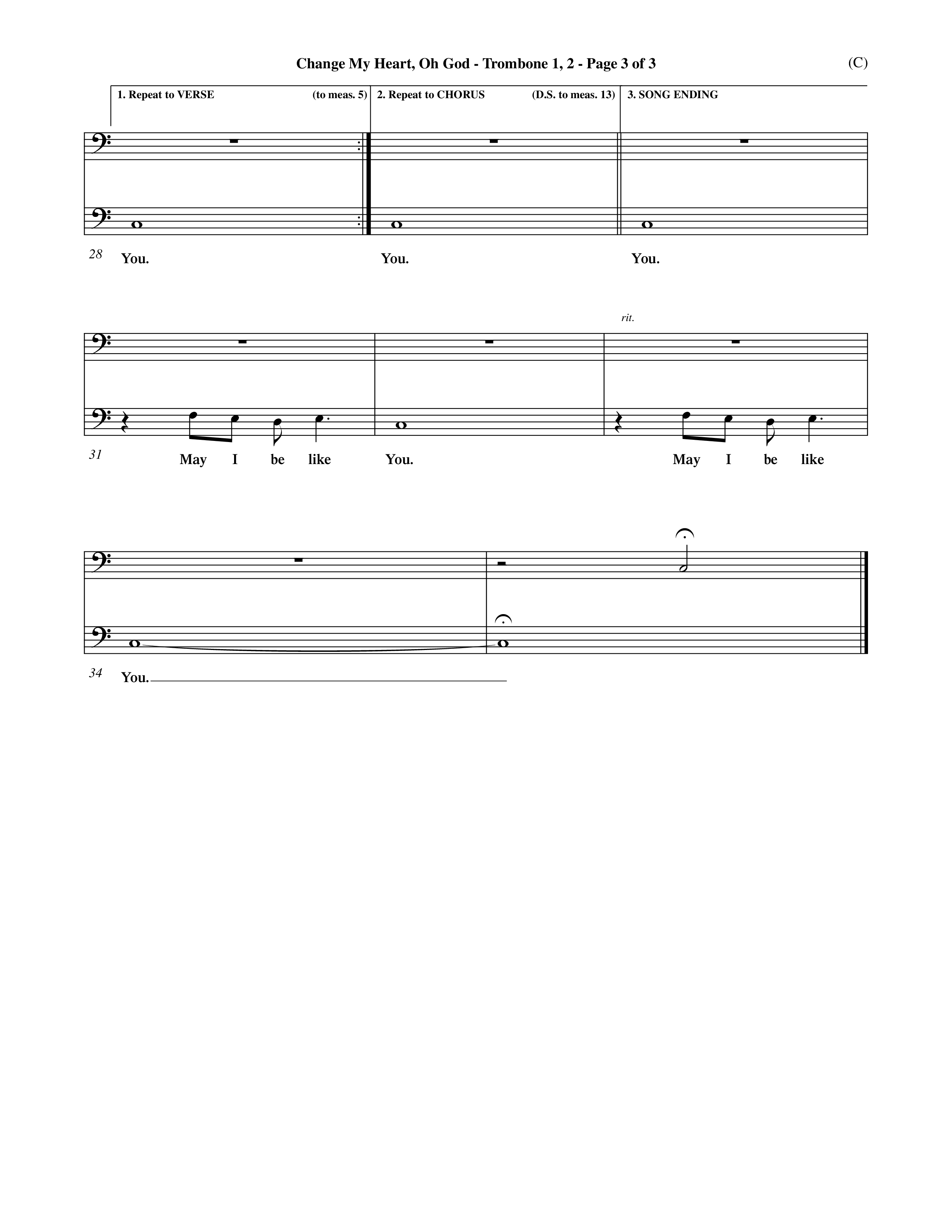 Change My Heart Oh God (Choral Anthem SATB) Trombone 1/2 (Word Music Choral / Orch. Roy Herzer / Orch. Andrew High)