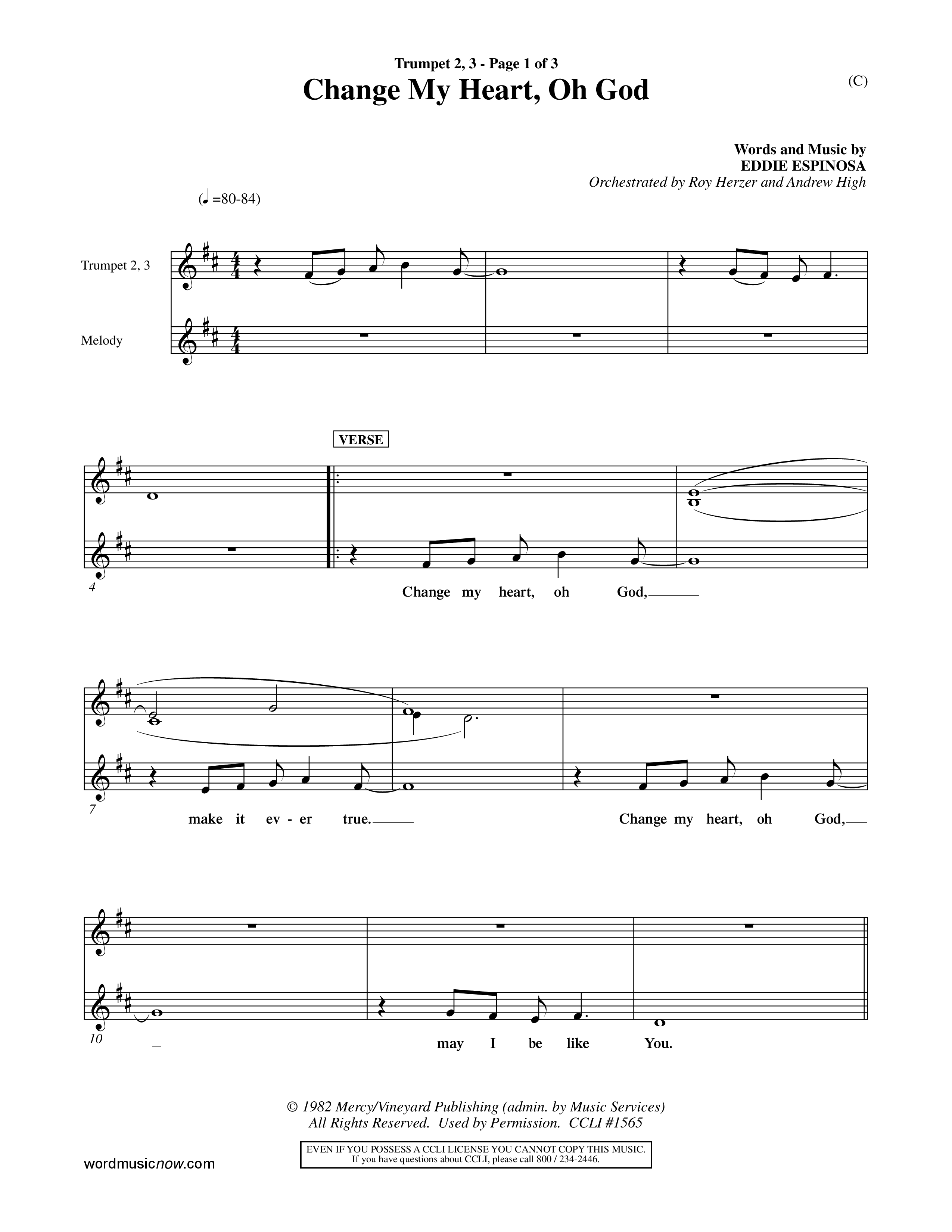 Change My Heart Oh God (Choral Anthem SATB) Trumpet 2/3 (Word Music Choral / Orch. Roy Herzer / Orch. Andrew High)