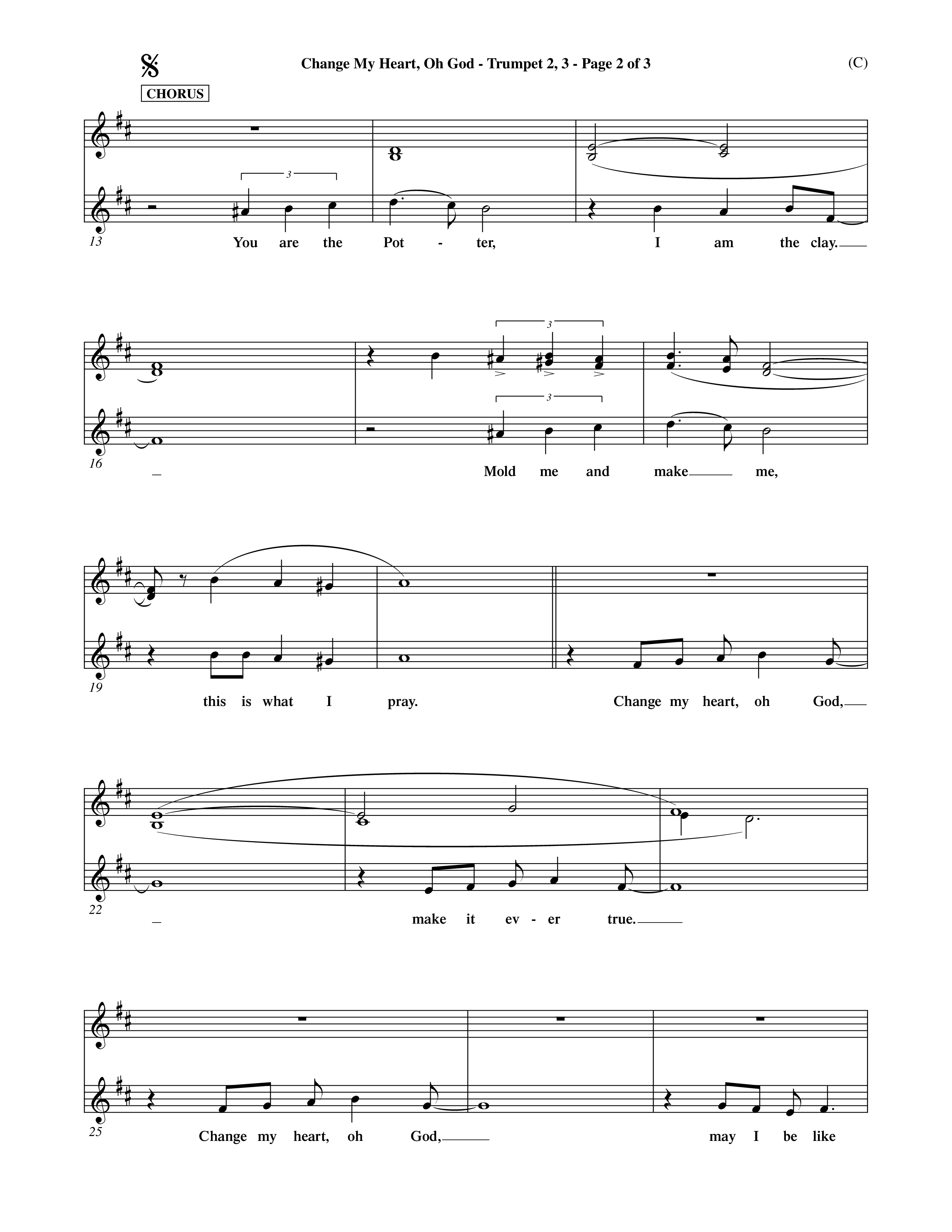 Change My Heart Oh God (Choral Anthem SATB) Trumpet 2/3 (Word Music Choral / Orch. Roy Herzer / Orch. Andrew High)