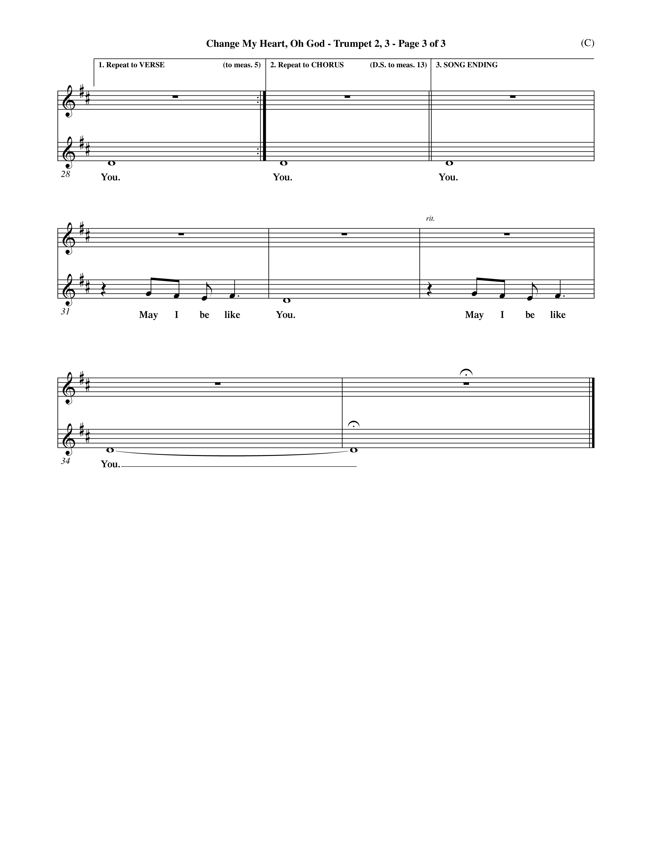 Change My Heart Oh God (Choral Anthem SATB) Trumpet 2/3 (Word Music Choral / Orch. Roy Herzer / Orch. Andrew High)