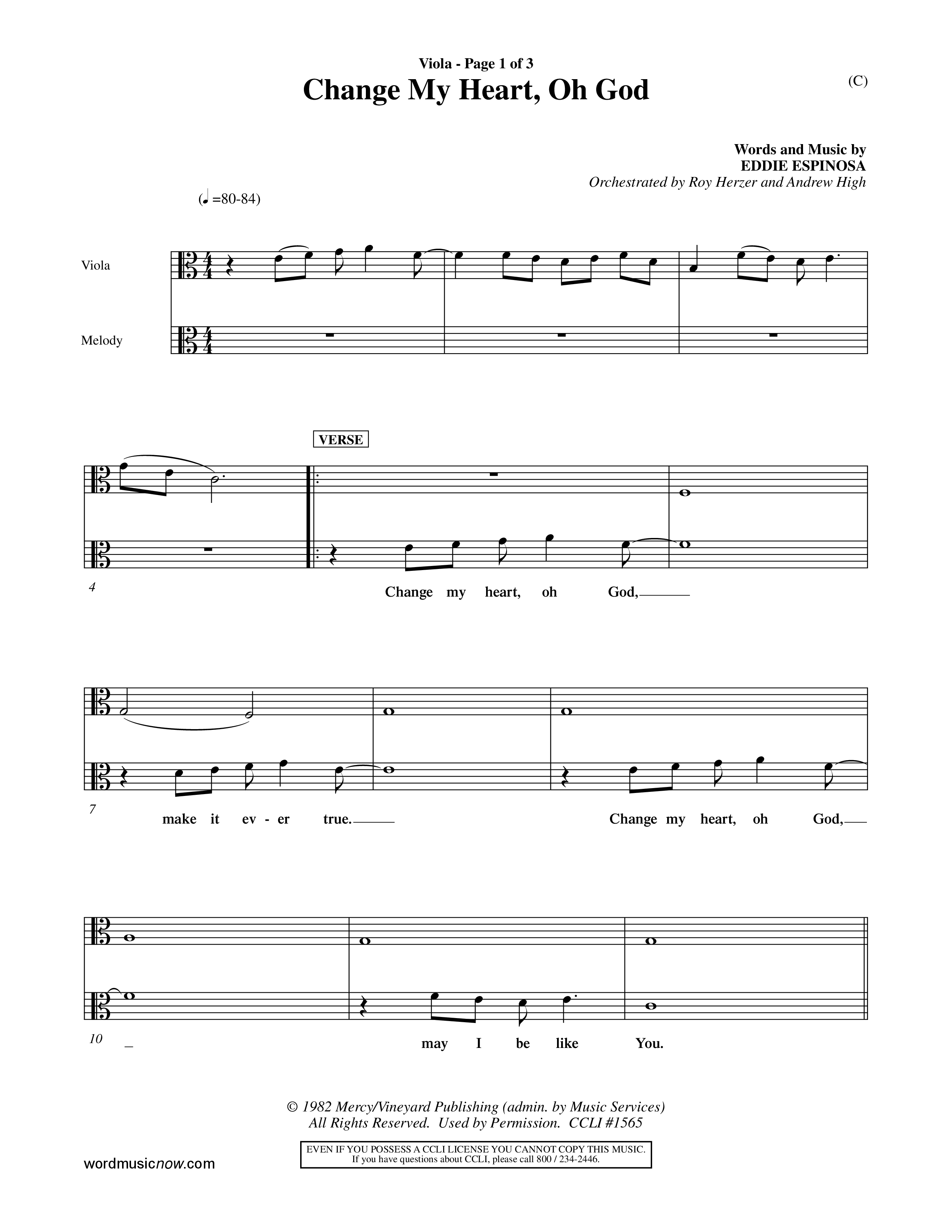 Change My Heart Oh God (Choral Anthem SATB) Viola (Word Music Choral / Orch. Roy Herzer / Orch. Andrew High)