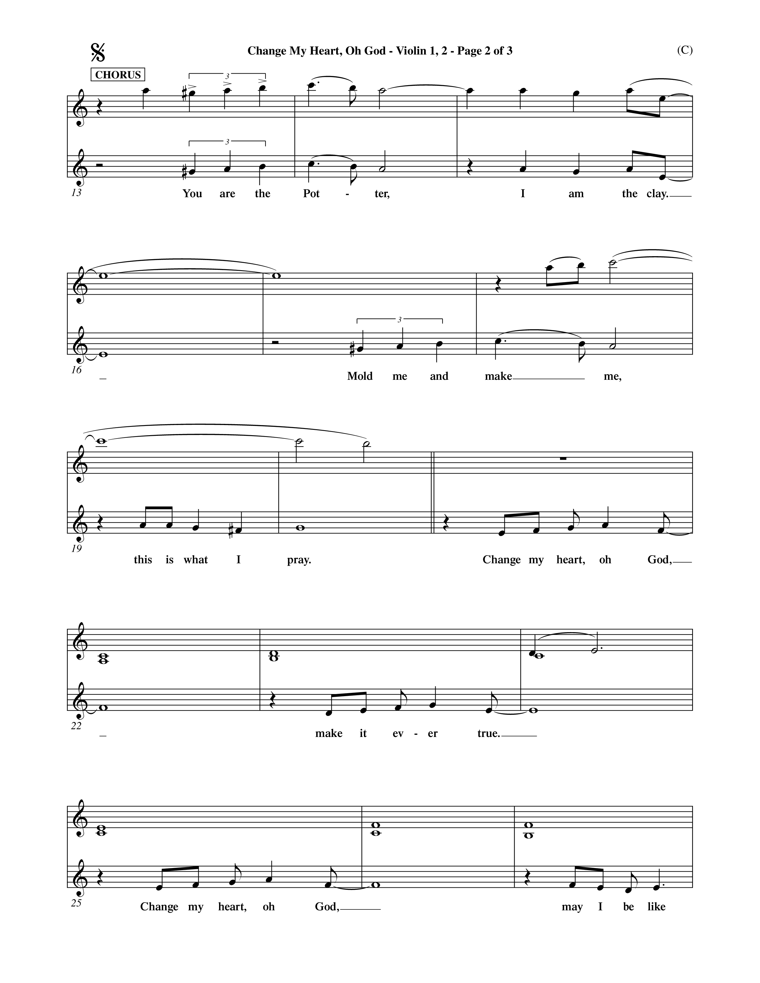 Change My Heart Oh God (Choral Anthem SATB) Violin 1/2 (Word Music Choral / Orch. Roy Herzer / Orch. Andrew High)