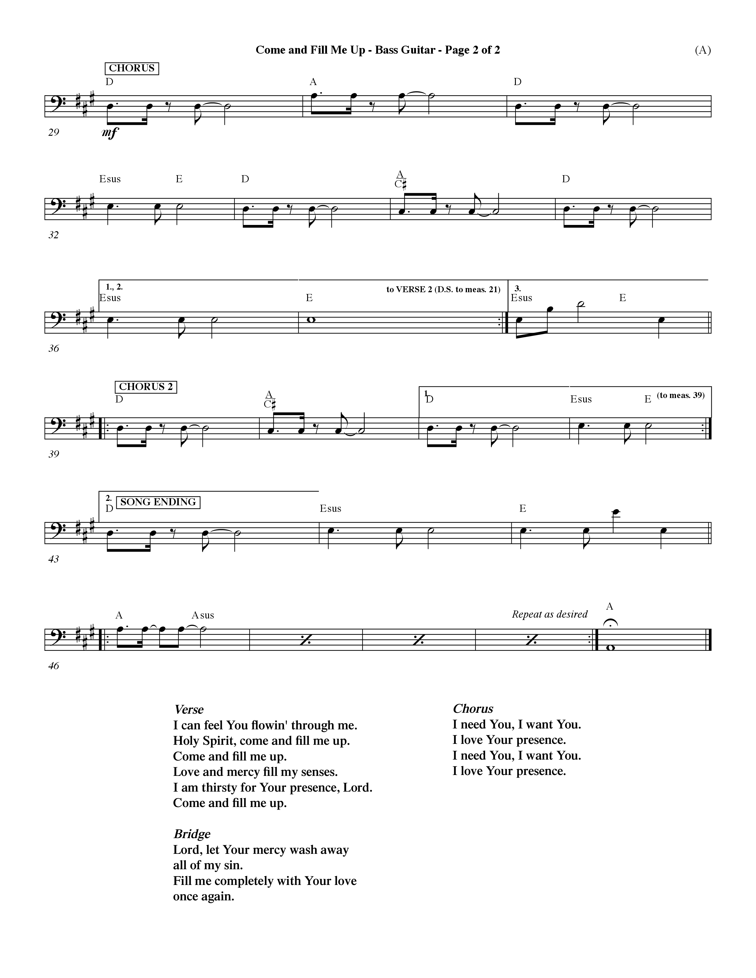 Come And Fill Me Up (Choral Anthem SATB) Bass Guitar (Word Music Choral / Orch. Dave Williamson)
