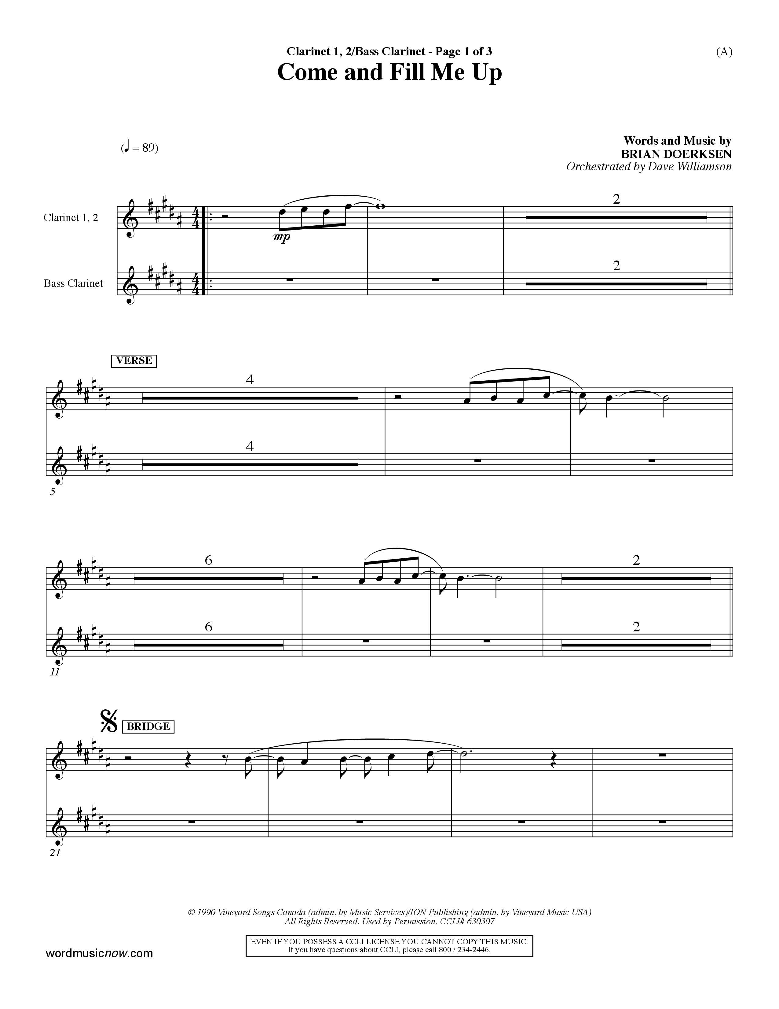 Come And Fill Me Up (Choral Anthem SATB) Clarinet 1/2, Bass Clarinet (Word Music Choral / Orch. Dave Williamson)