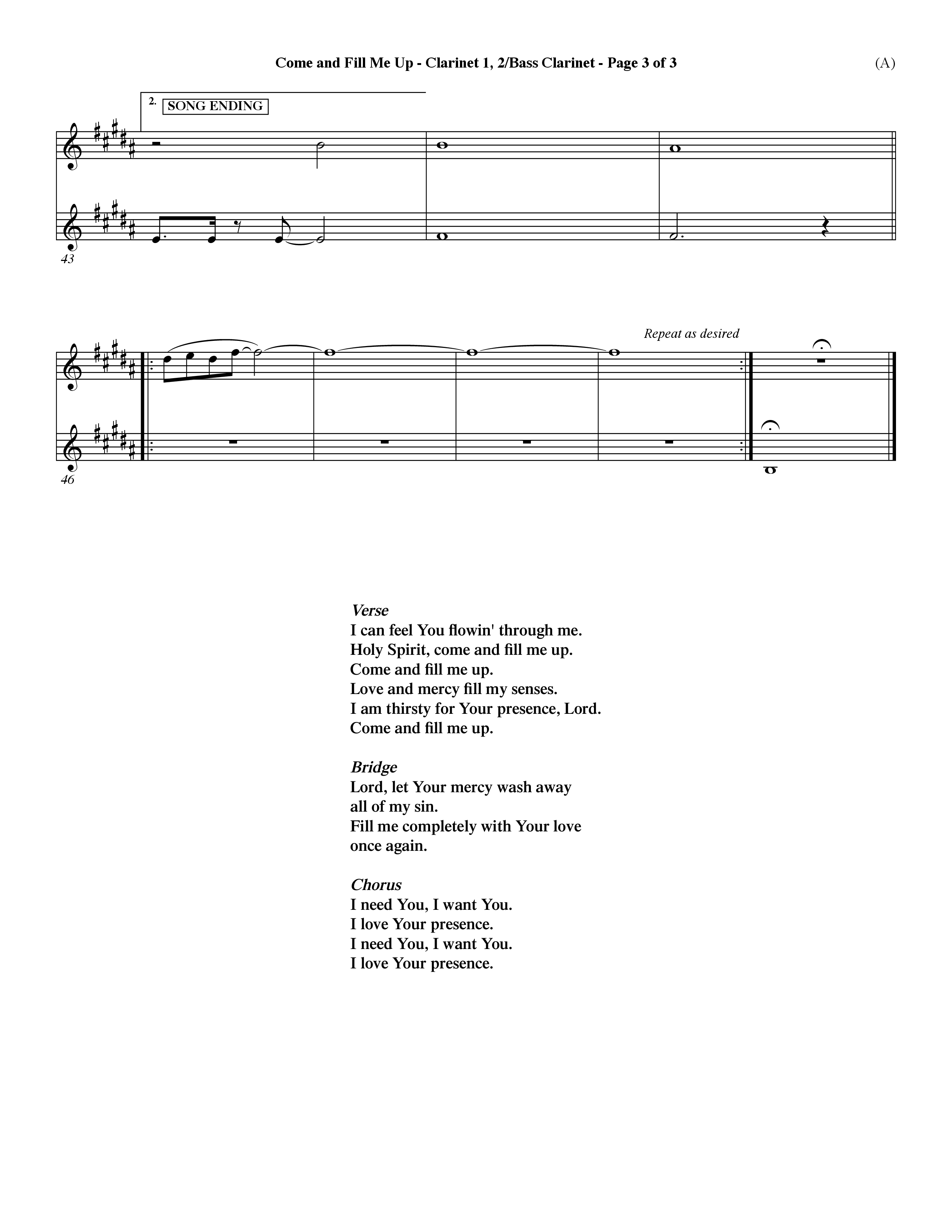 Come And Fill Me Up (Choral Anthem SATB) Clarinet 1/2, Bass Clarinet (Word Music Choral / Orch. Dave Williamson)
