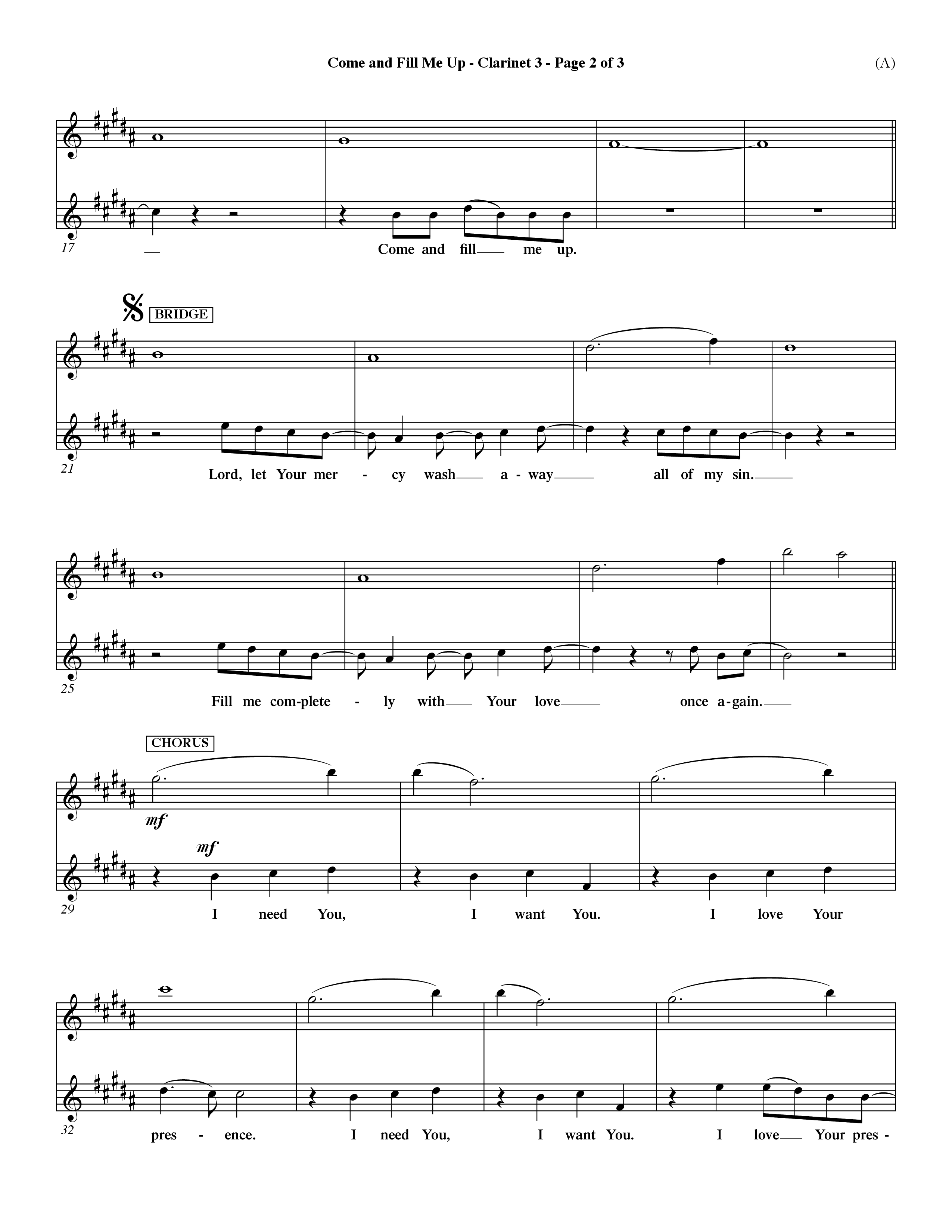 Come And Fill Me Up (Choral Anthem SATB) Clarinet 3 (Word Music Choral / Orch. Dave Williamson)
