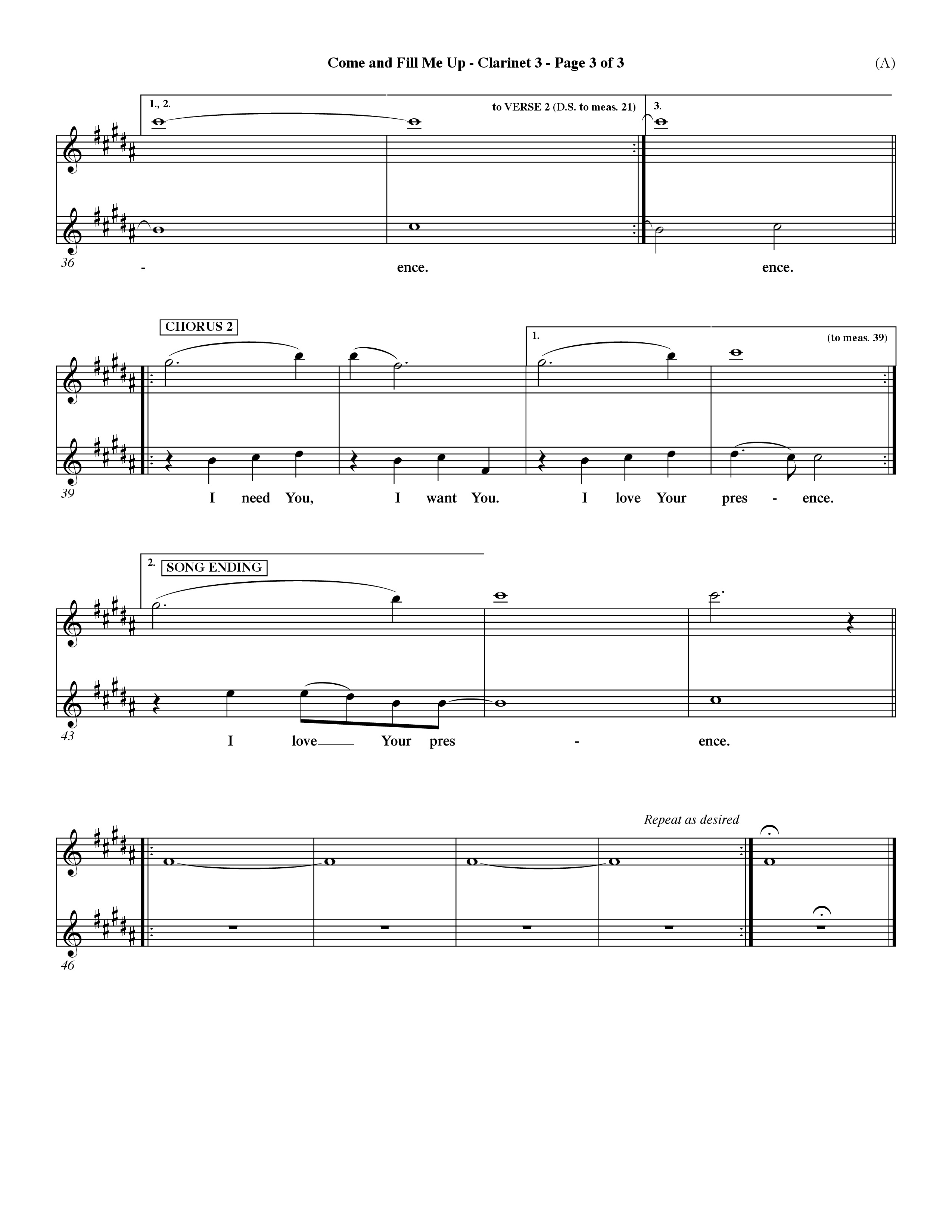 Come And Fill Me Up (Choral Anthem SATB) Clarinet 3 (Word Music Choral / Orch. Dave Williamson)