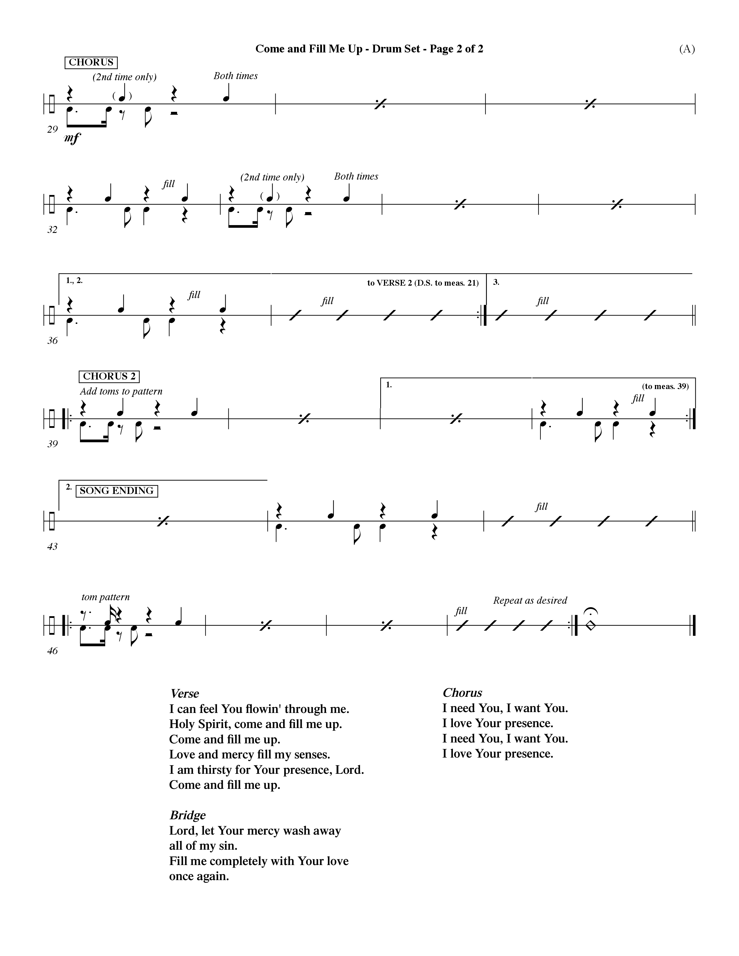 Come And Fill Me Up (Choral Anthem SATB) Drum Set (Word Music Choral / Orch. Dave Williamson)