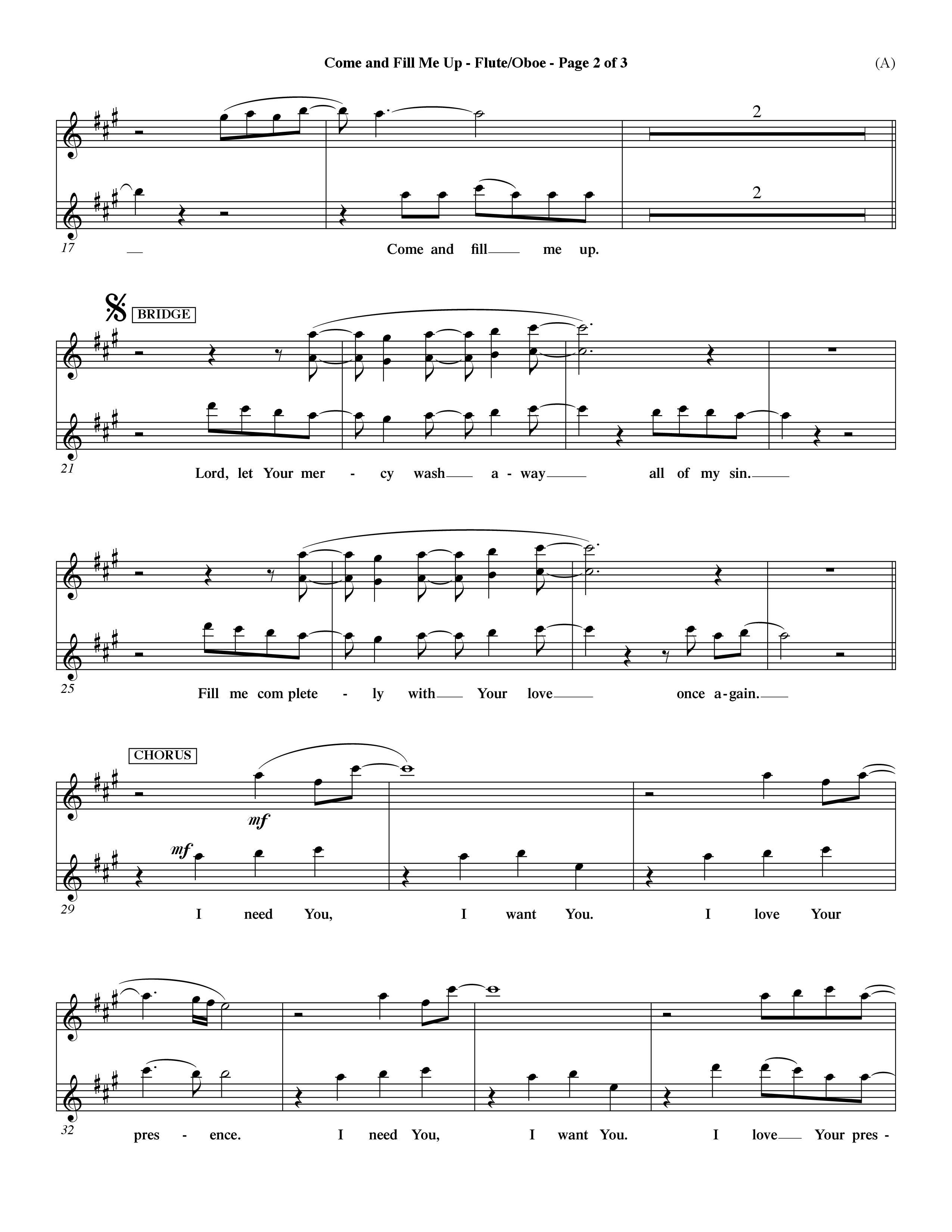 Come And Fill Me Up (Choral Anthem SATB) Flute/Oboe (Word Music Choral / Orch. Dave Williamson)