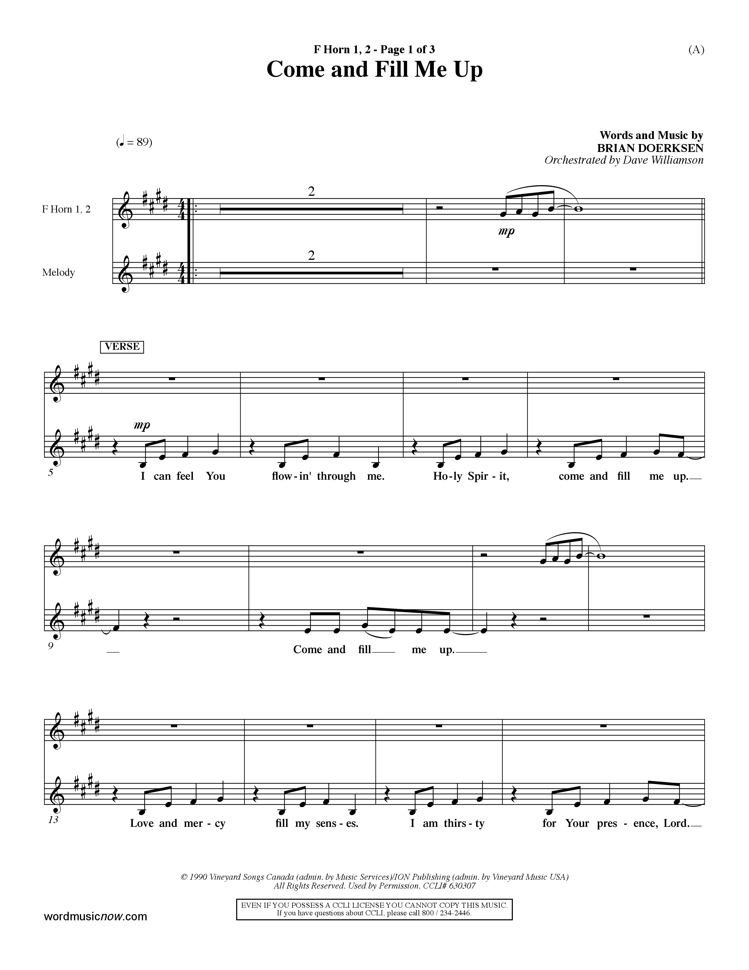 Come And Fill Me Up (Choral Anthem SATB) French Horn (Word Music Choral / Orch. Dave Williamson)