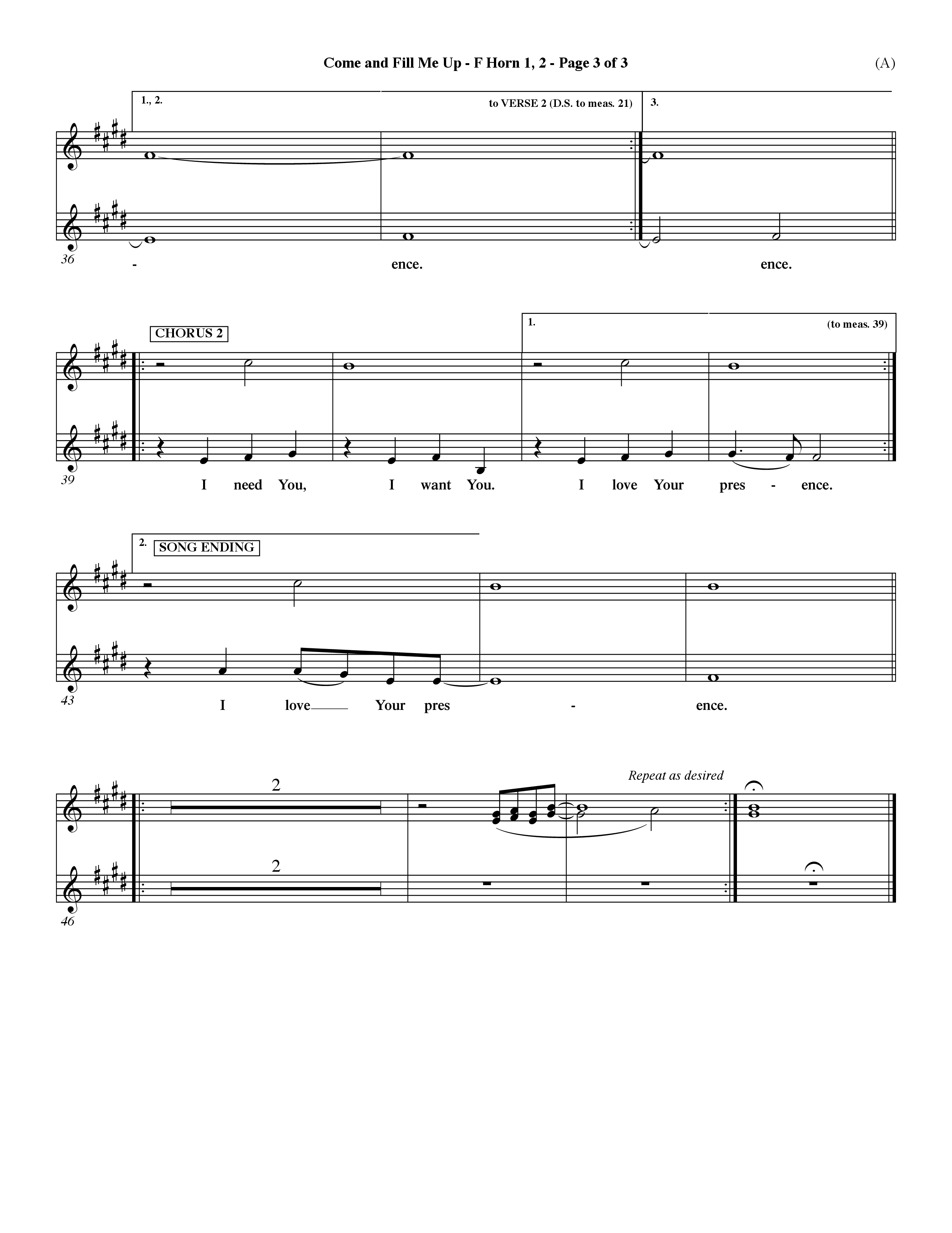 Come And Fill Me Up (Choral Anthem SATB) French Horn (Word Music Choral / Orch. Dave Williamson)