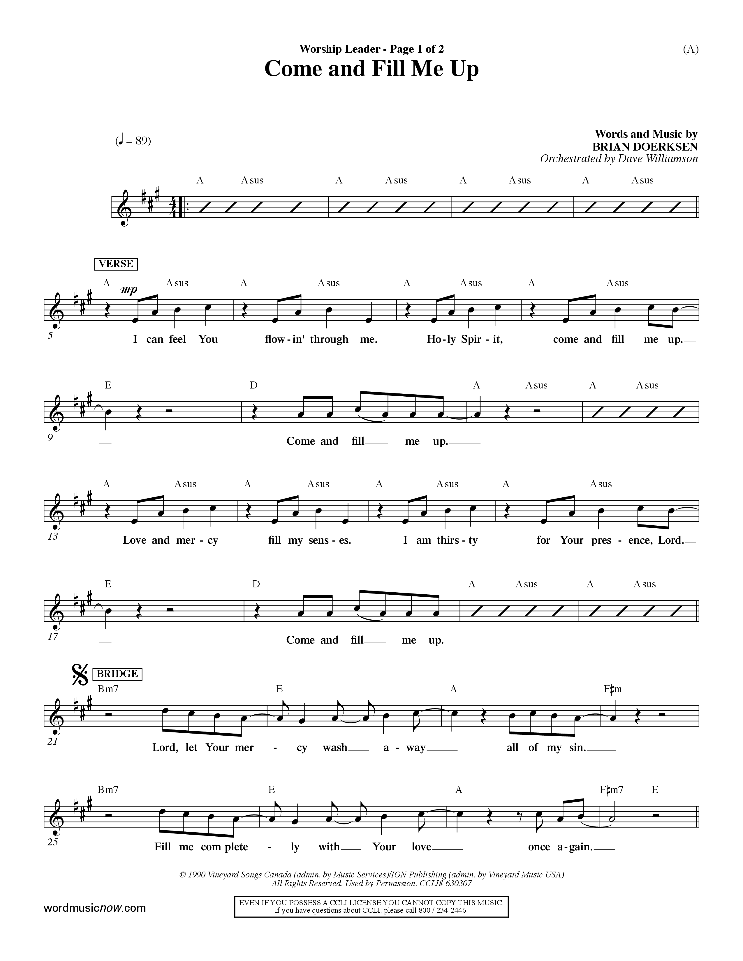 Come And Fill Me Up (Choral Anthem SATB) Rhythm Pack (Word Music Choral / Orch. Dave Williamson)