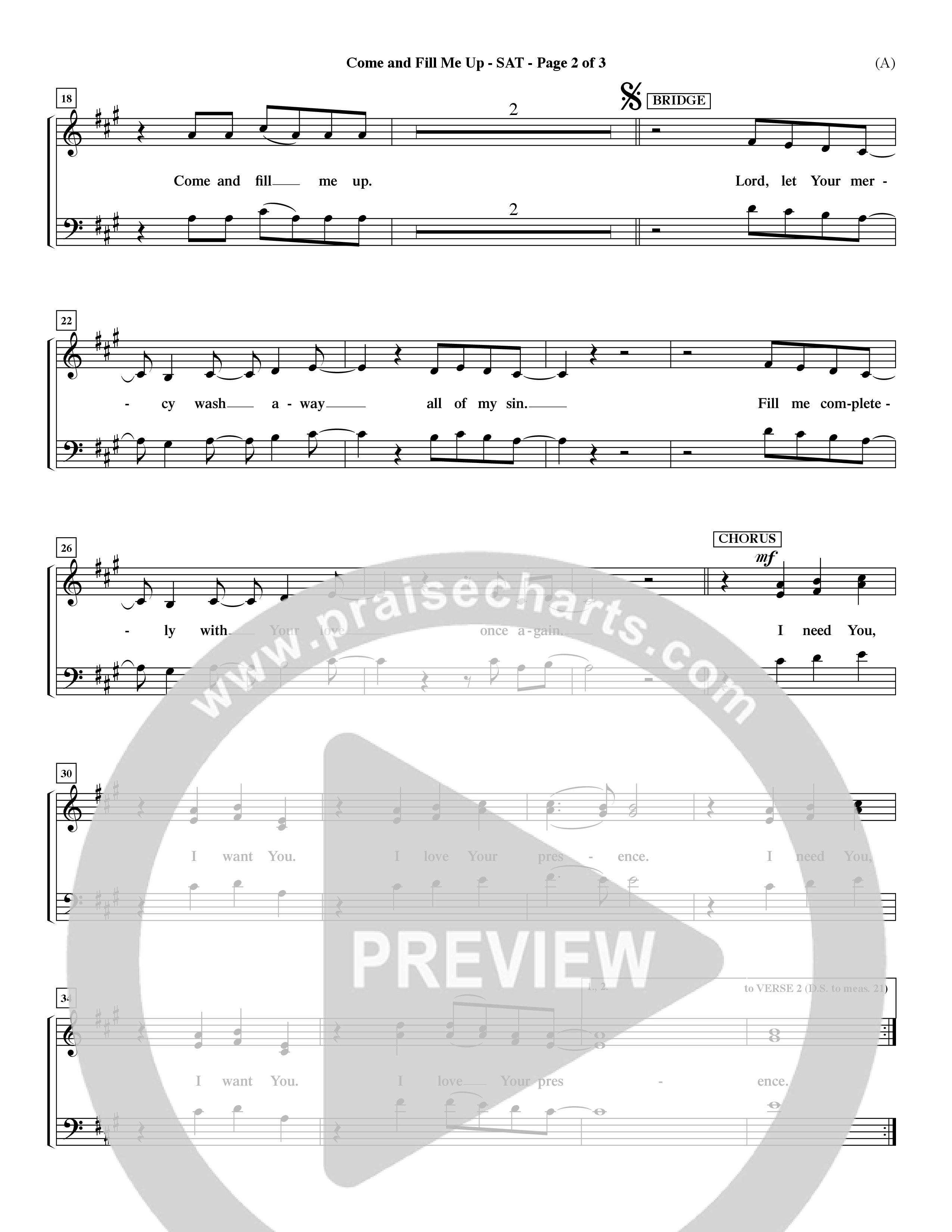 Come And Fill Me Up (Choral Anthem SATB) Lead Sheet (SAT) (Word Music Choral / Orch. Dave Williamson)