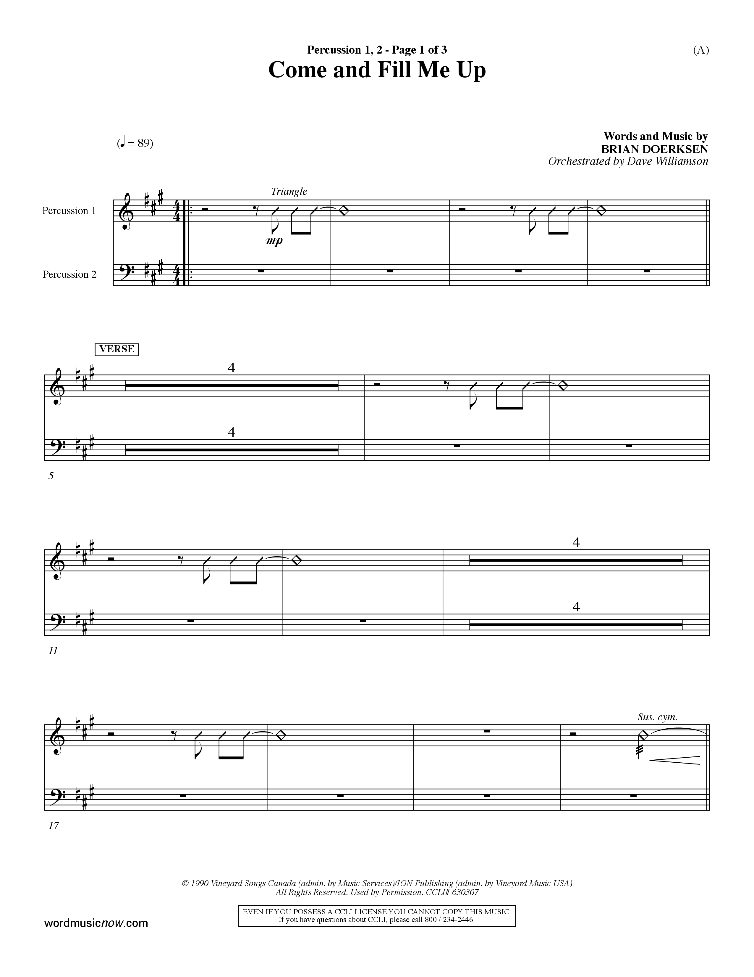 Come And Fill Me Up (Choral Anthem SATB) Percussion 1/2 (Word Music Choral / Orch. Dave Williamson)