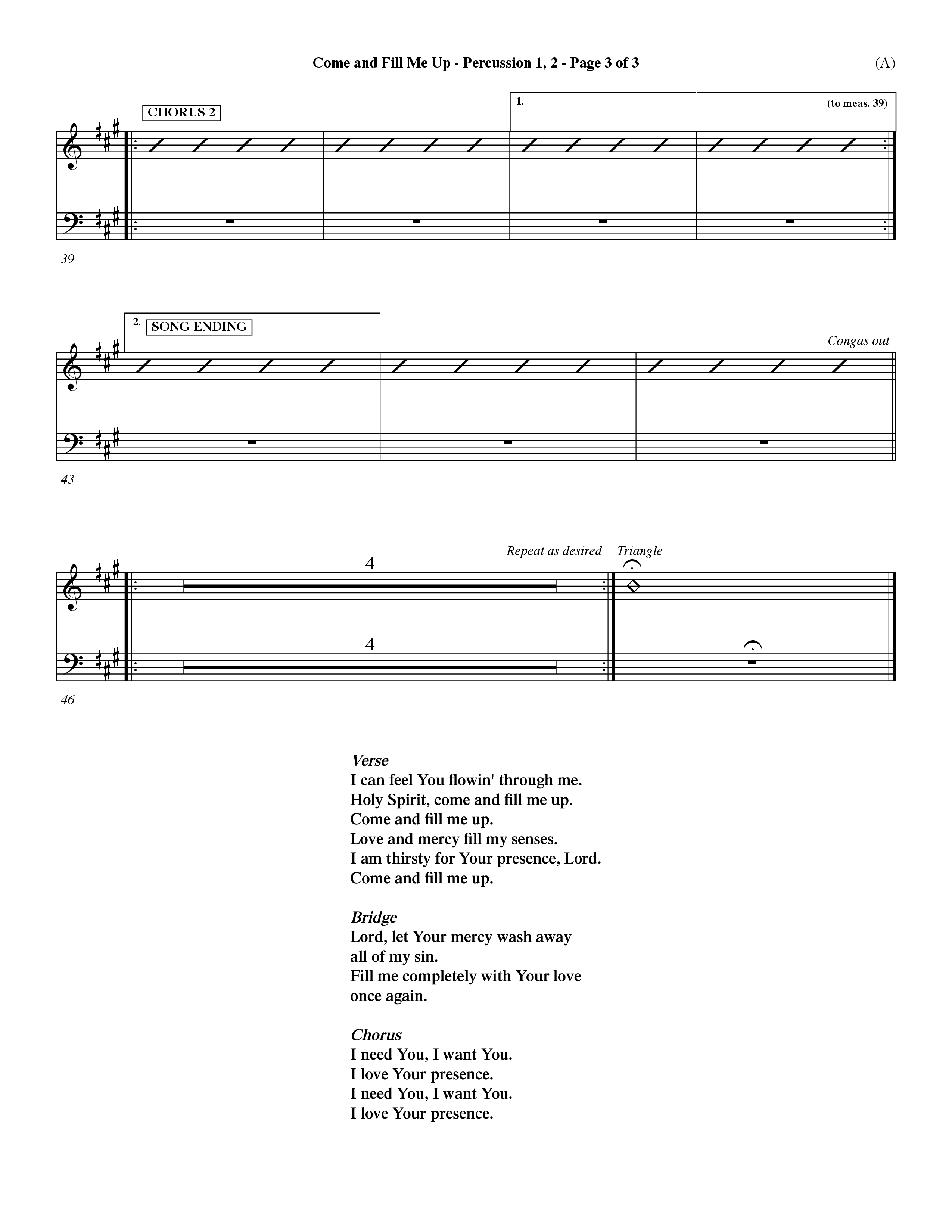 Come And Fill Me Up (Choral Anthem SATB) Percussion 1/2 (Word Music Choral / Orch. Dave Williamson)