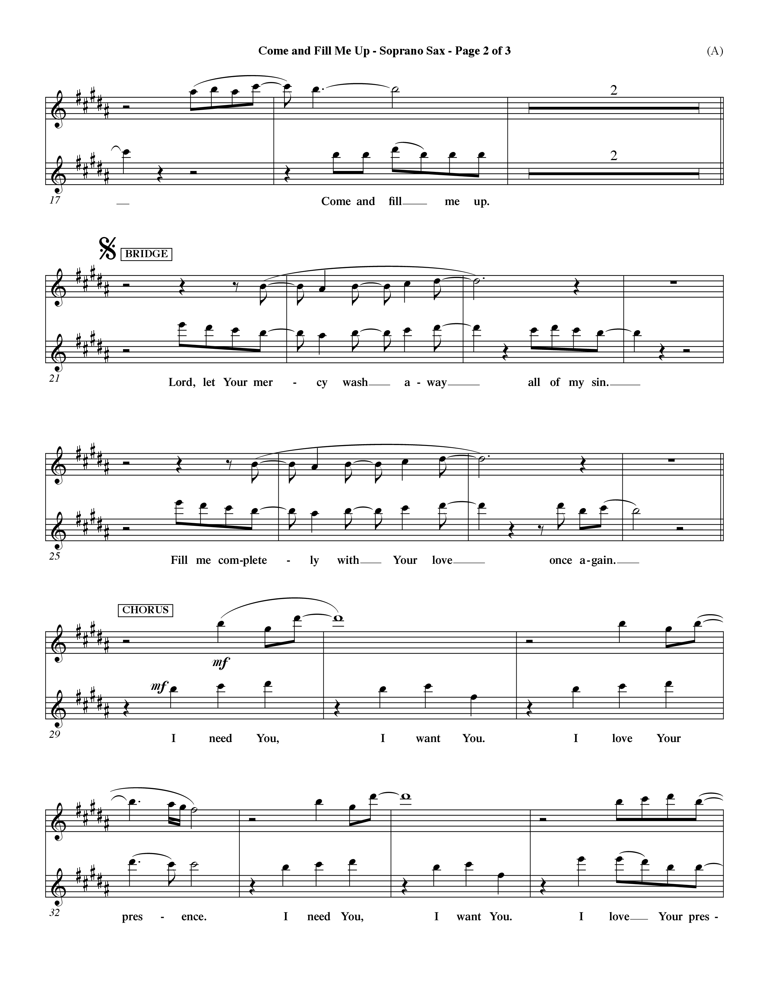 Come And Fill Me Up (Choral Anthem SATB) Saxophone (Word Music Choral / Orch. Dave Williamson)
