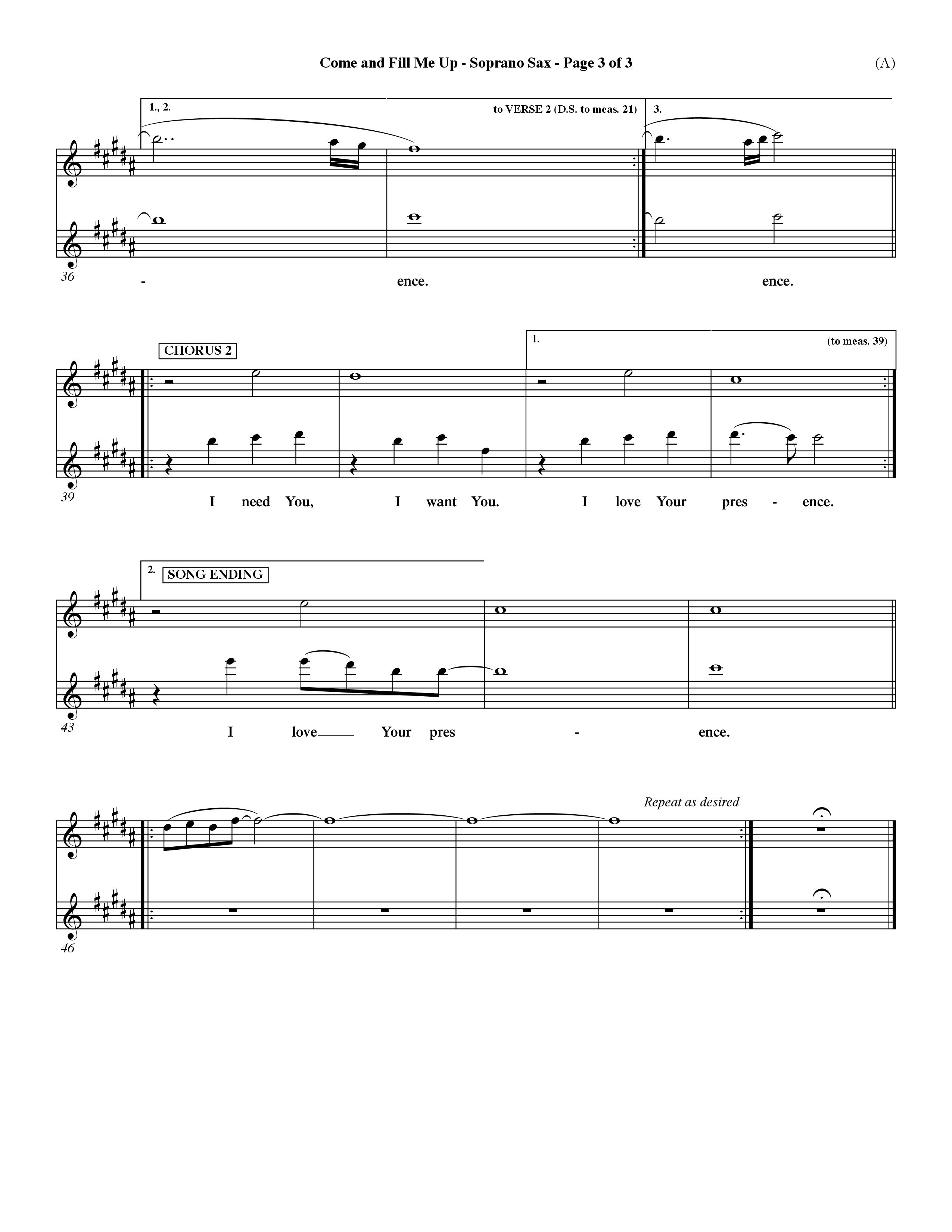 Come And Fill Me Up (Choral Anthem SATB) Saxophone (Word Music Choral / Orch. Dave Williamson)