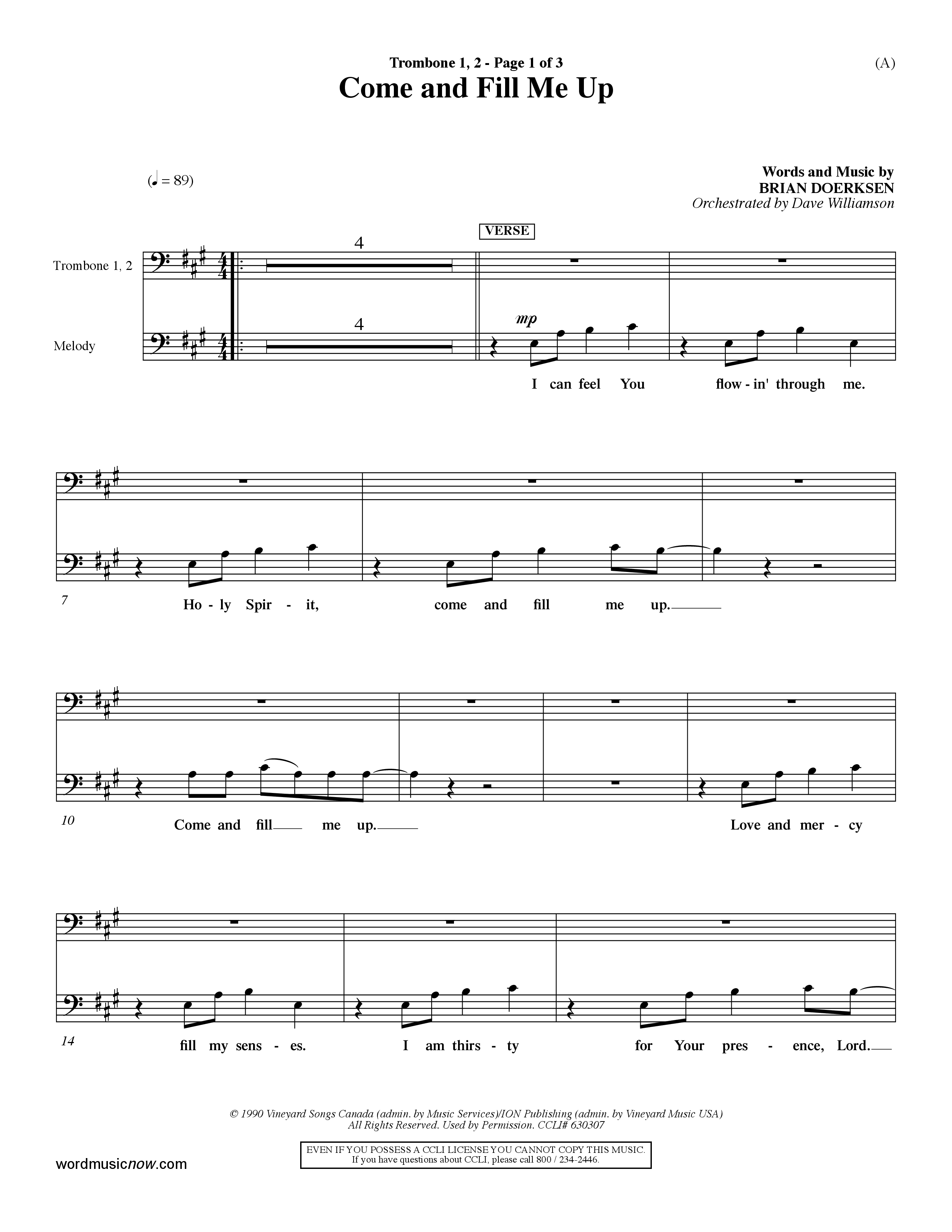 Come And Fill Me Up (Choral Anthem SATB) Trombone 1/2 (Word Music Choral / Orch. Dave Williamson)