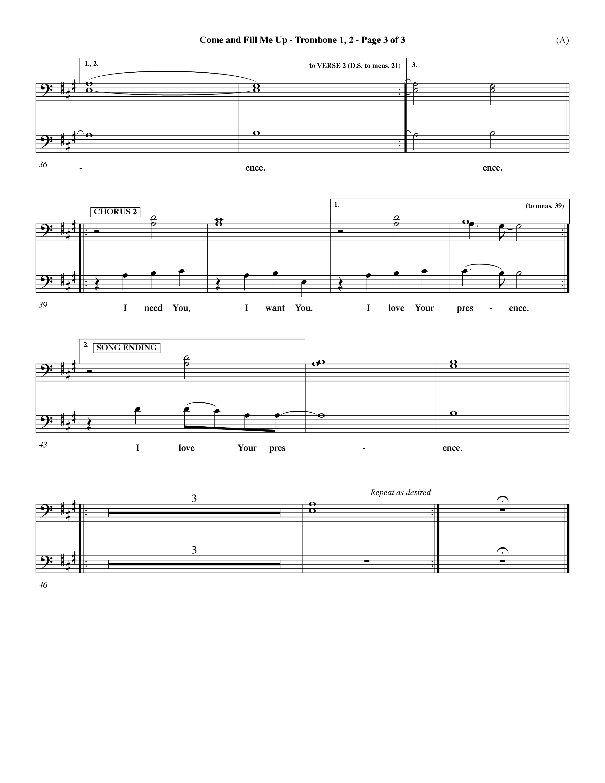 Come And Fill Me Up (Choral Anthem SATB) Trombone 1/2 (Word Music Choral / Orch. Dave Williamson)