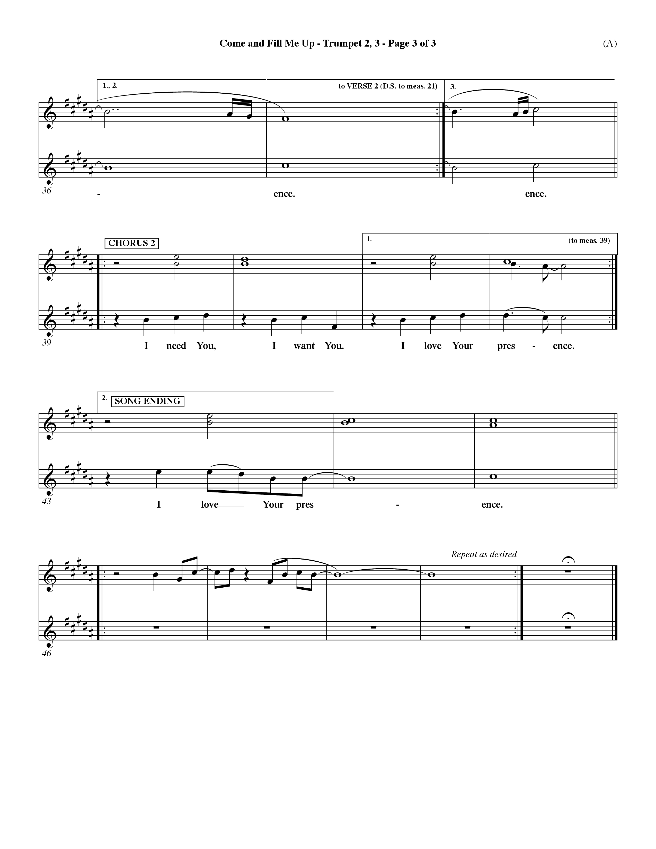 Come And Fill Me Up (Choral Anthem SATB) Trumpet 2/3 (Word Music Choral / Orch. Dave Williamson)