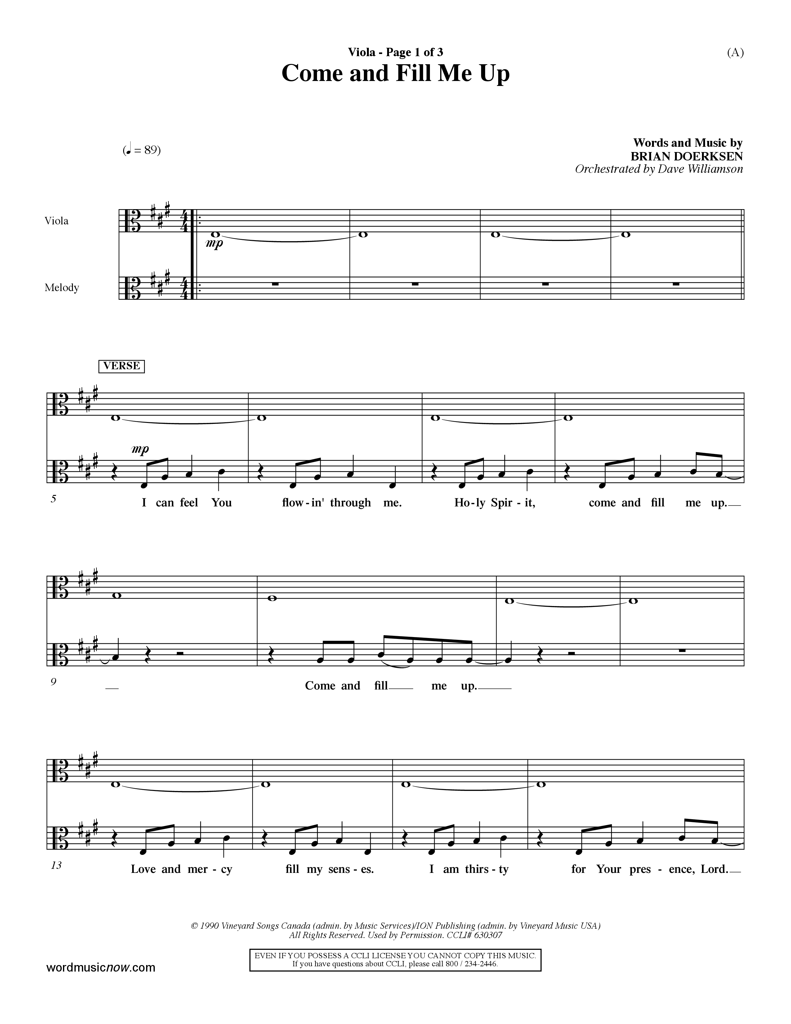 Come And Fill Me Up (Choral Anthem SATB) Viola (Word Music Choral / Orch. Dave Williamson)