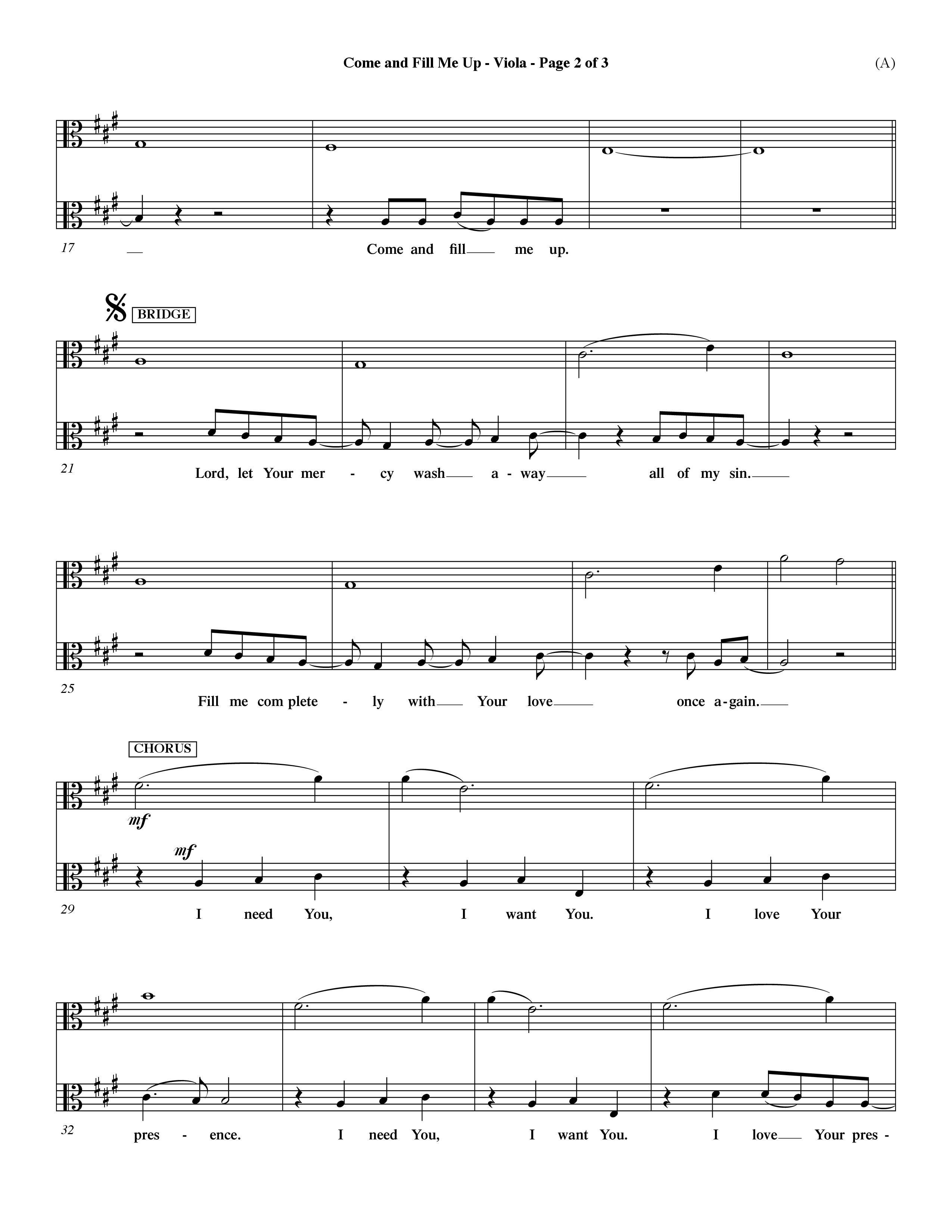 Come And Fill Me Up (Choral Anthem SATB) Viola (Word Music Choral / Orch. Dave Williamson)