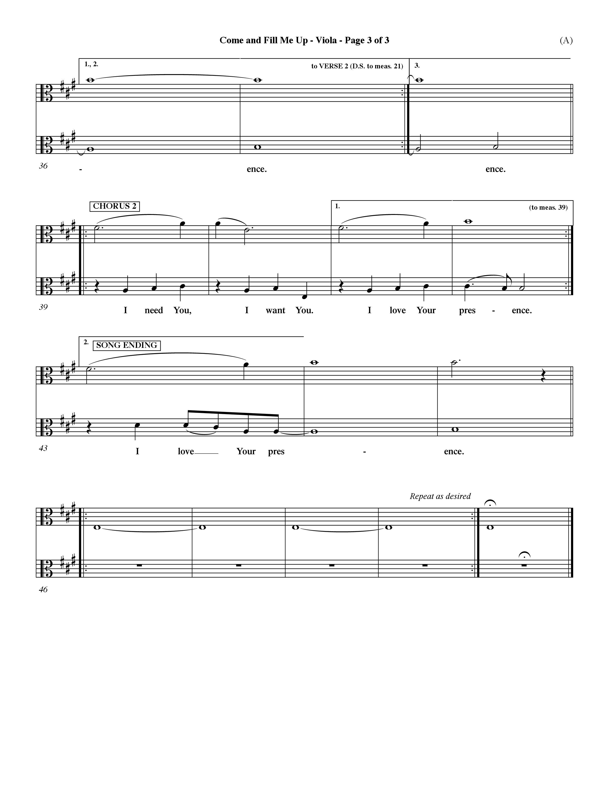 Come And Fill Me Up (Choral Anthem SATB) Viola (Word Music Choral / Orch. Dave Williamson)