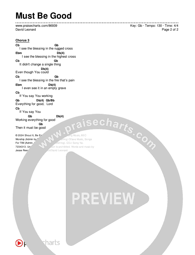 Must Be Good Chords & Lyrics (David Leonard)