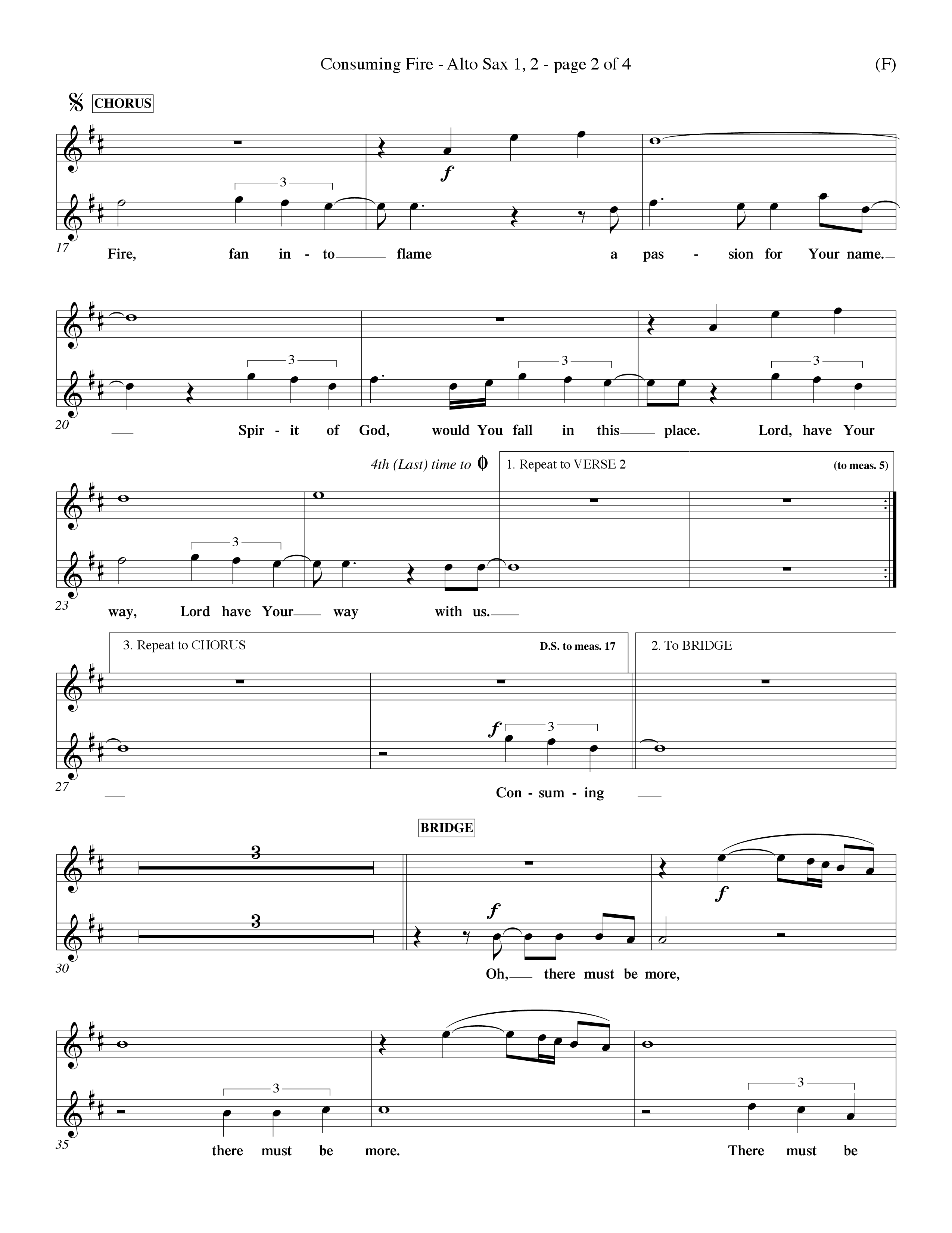 Consuming Fire (Choral Anthem SATB) Alto Sax 1/2 (Word Music Choral / Orch. Dave Williamson)