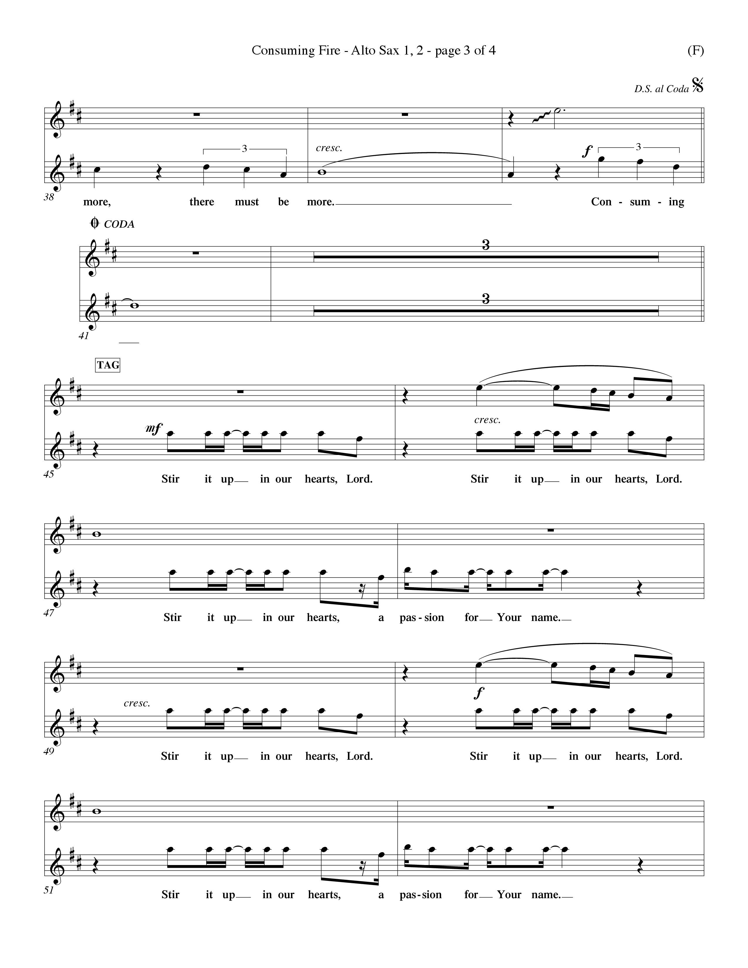 Consuming Fire (Choral Anthem SATB) Alto Sax 1/2 (Word Music Choral / Orch. Dave Williamson)