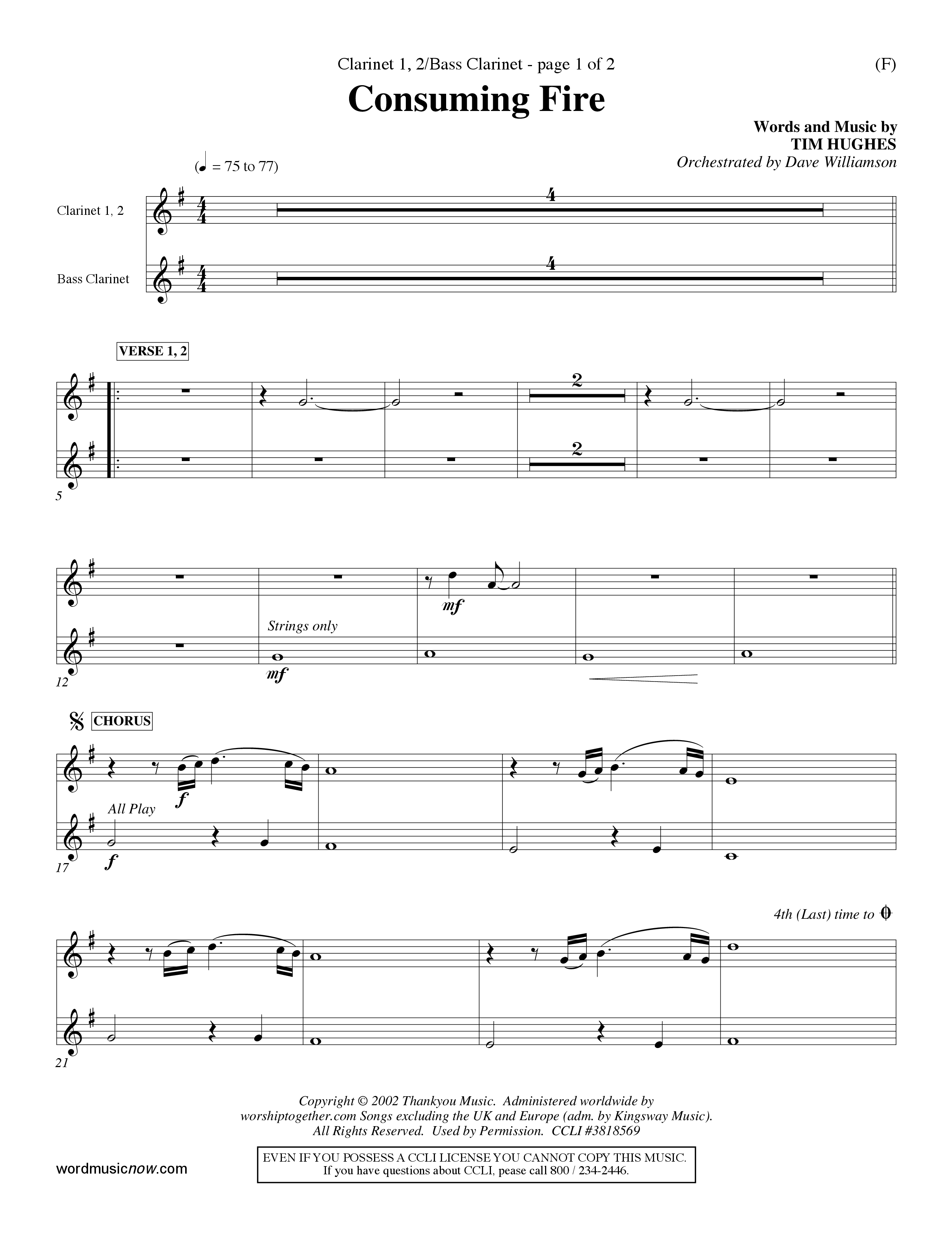 Consuming Fire (Choral Anthem SATB) Clarinet 1/2, Bass Clarinet (Word Music Choral / Orch. Dave Williamson)