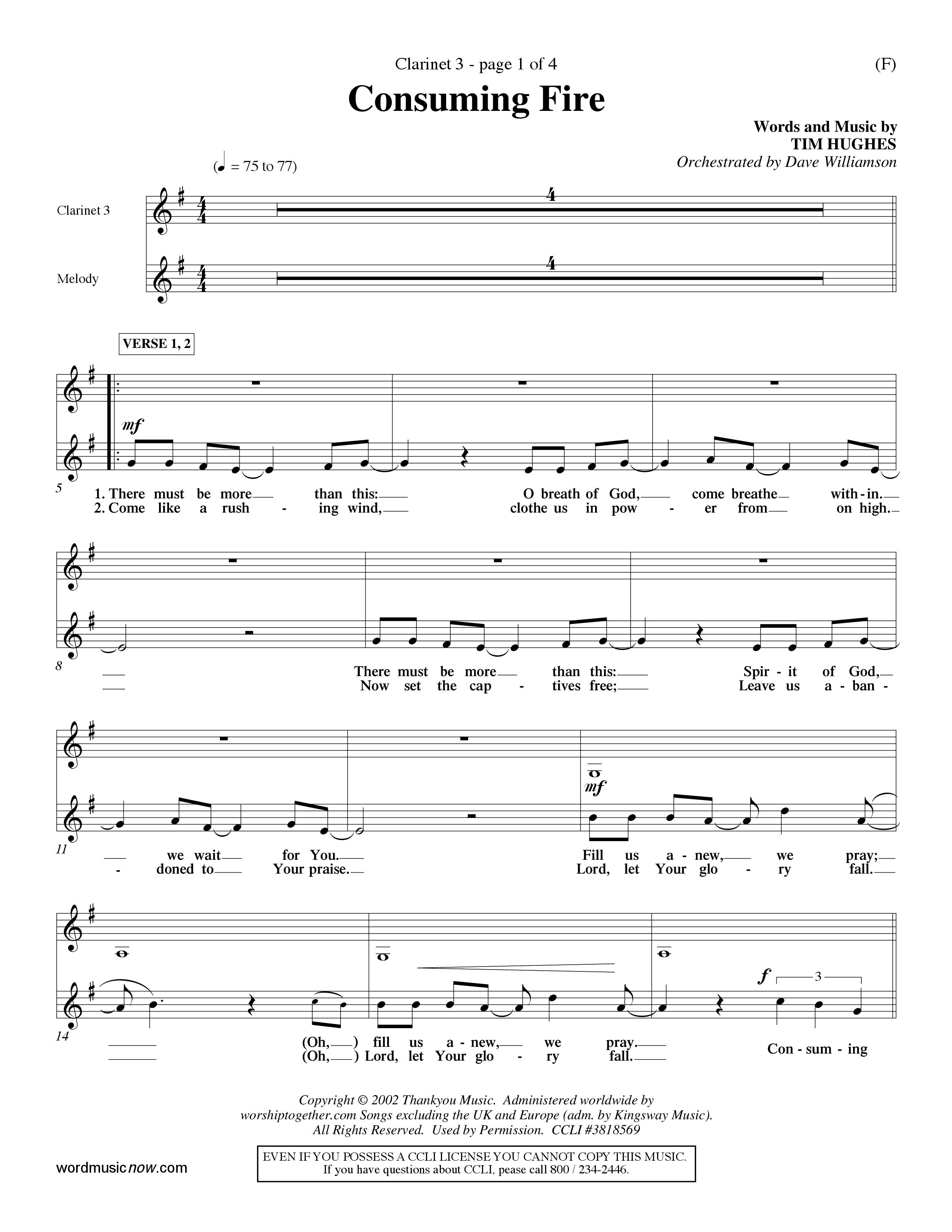 Consuming Fire (Choral Anthem SATB) Clarinet 3 (Word Music Choral / Orch. Dave Williamson)