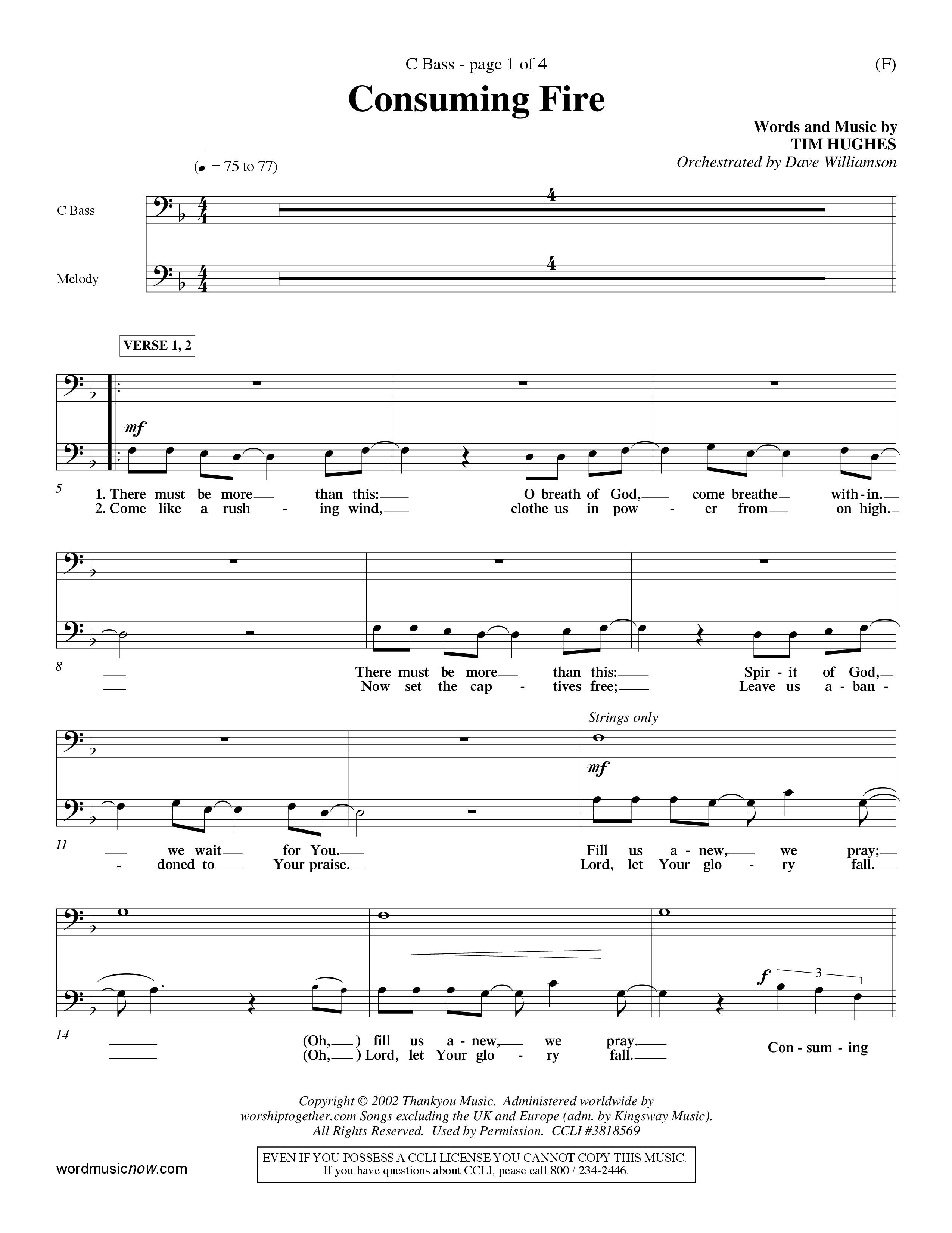 Consuming Fire (Choral Anthem SATB) Contrabass (Word Music Choral / Orch. Dave Williamson)