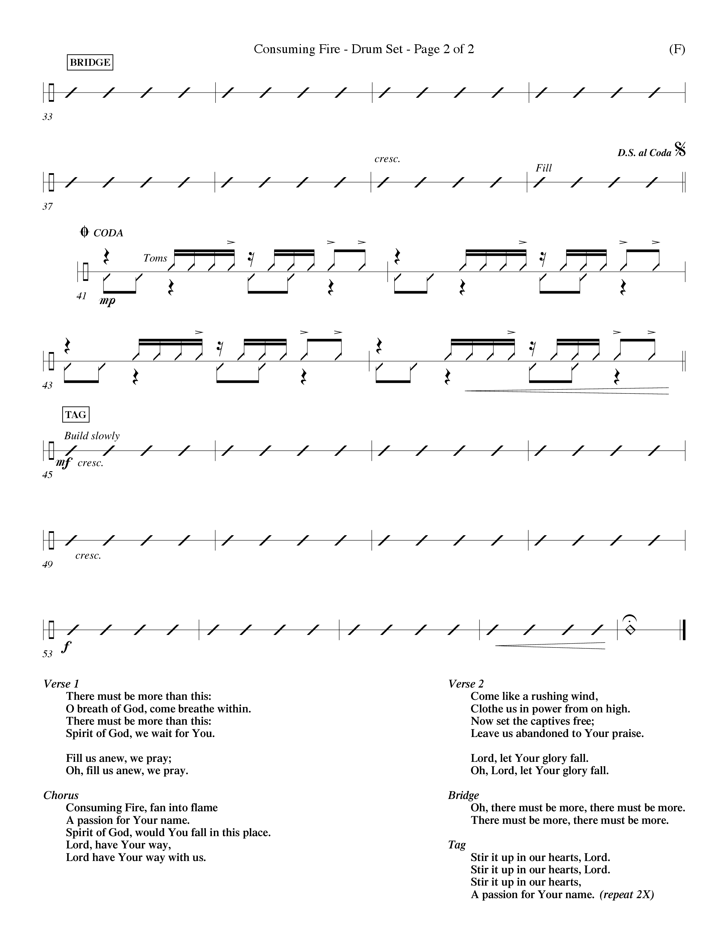 Consuming Fire (Choral Anthem SATB) Drum Set (Word Music Choral / Orch. Dave Williamson)