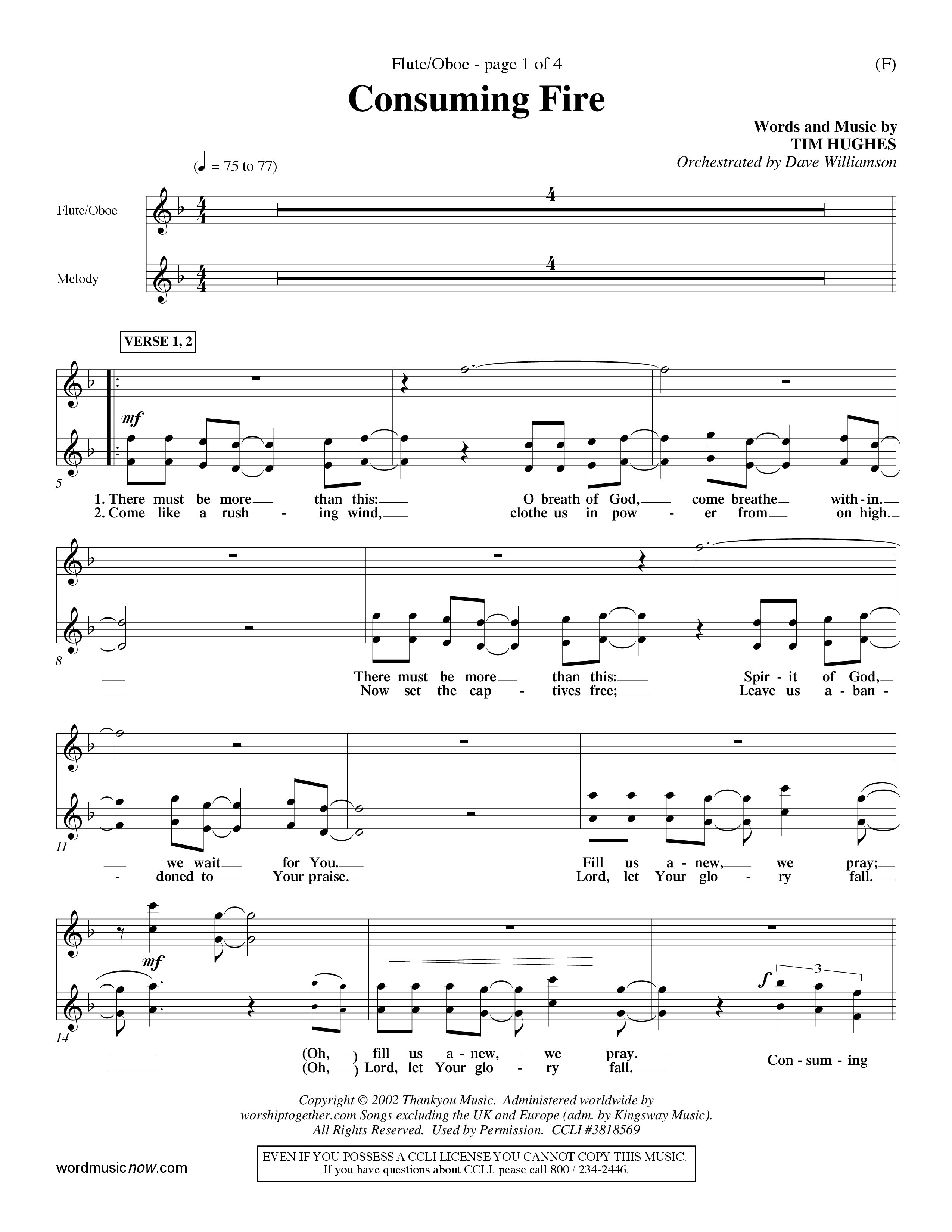 Consuming Fire (Choral Anthem SATB) Flute/Oboe (Word Music Choral / Orch. Dave Williamson)