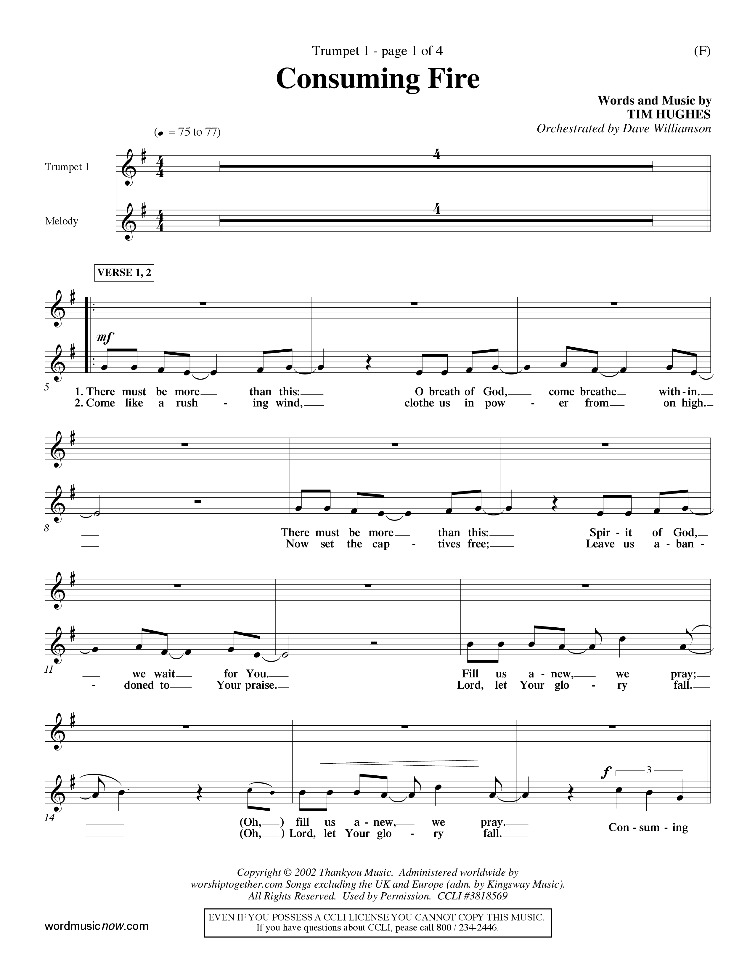 Consuming Fire (Choral Anthem SATB) Trumpet 1 (Word Music Choral / Orch. Dave Williamson)