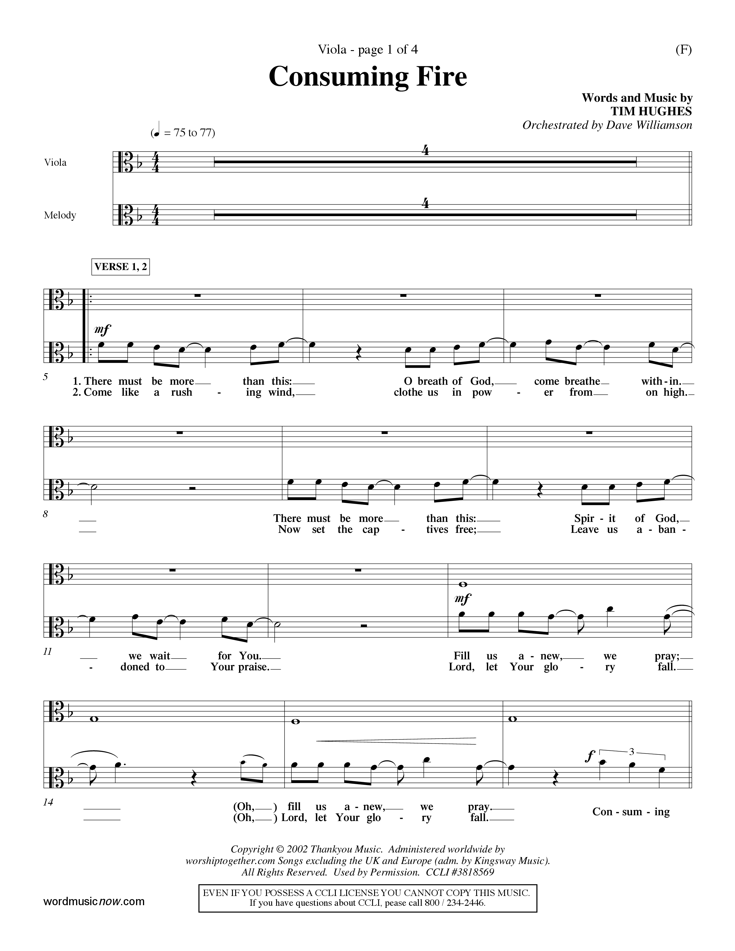 Consuming Fire (Choral Anthem SATB) Viola (Word Music Choral / Orch. Dave Williamson)