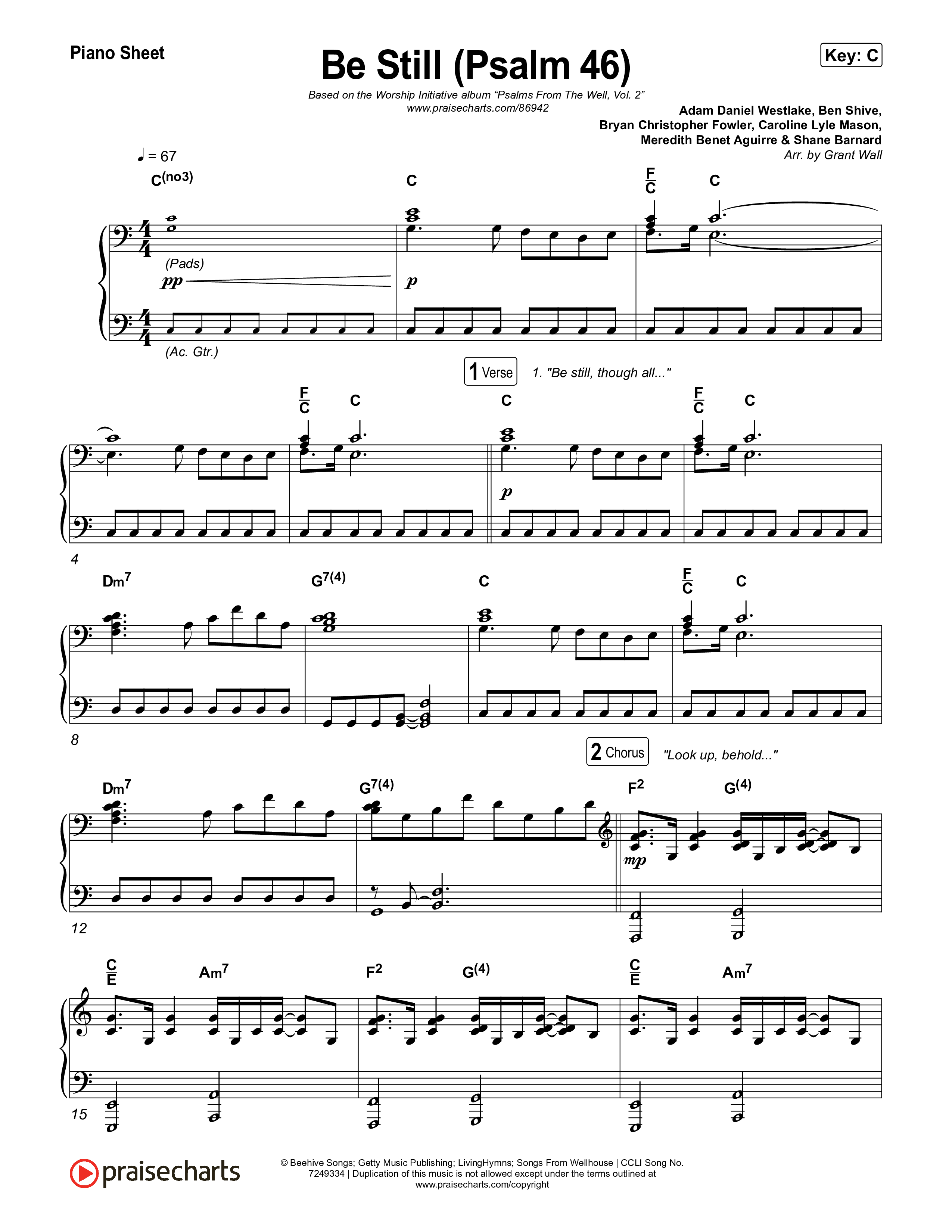 Be Still (Psalm 46) Piano Sheet (The Worship Initiative)