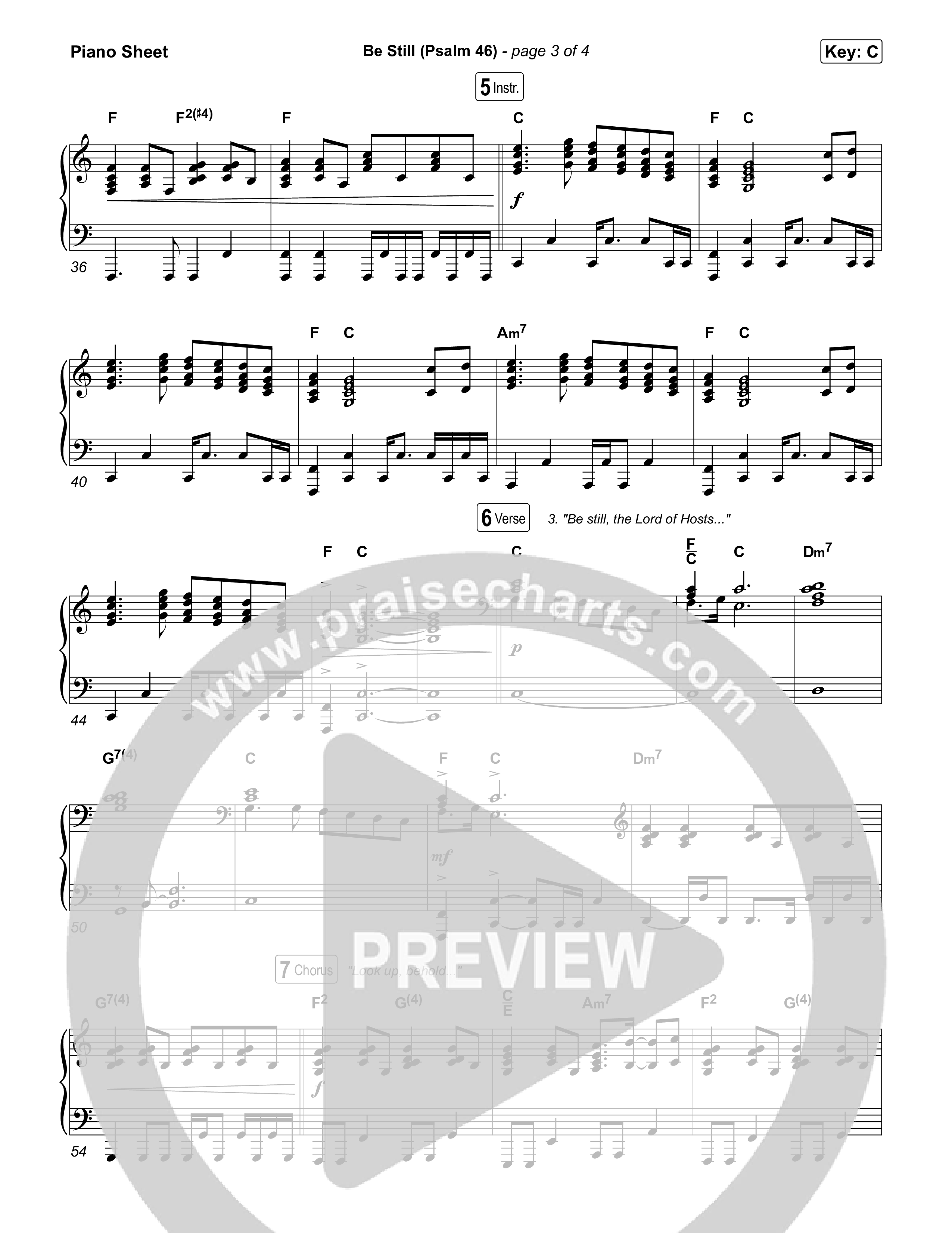 Be Still (Psalm 46) Piano Sheet (The Worship Initiative)