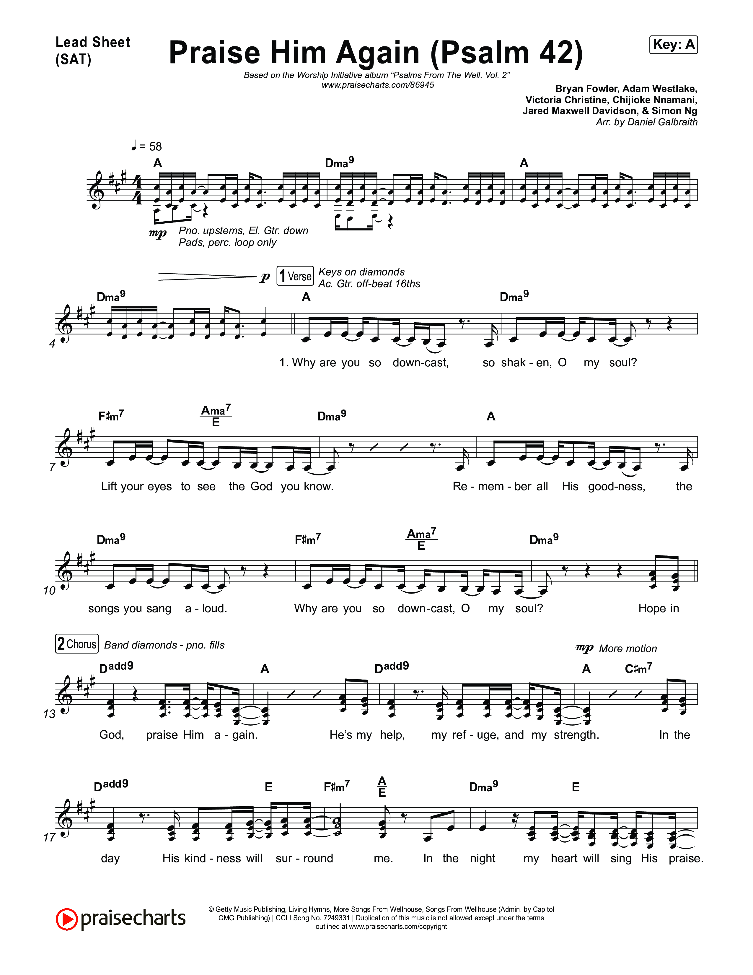 Praise Him Again (Psalm 42) Lead Sheet (SAT) (The Worship Initiative)