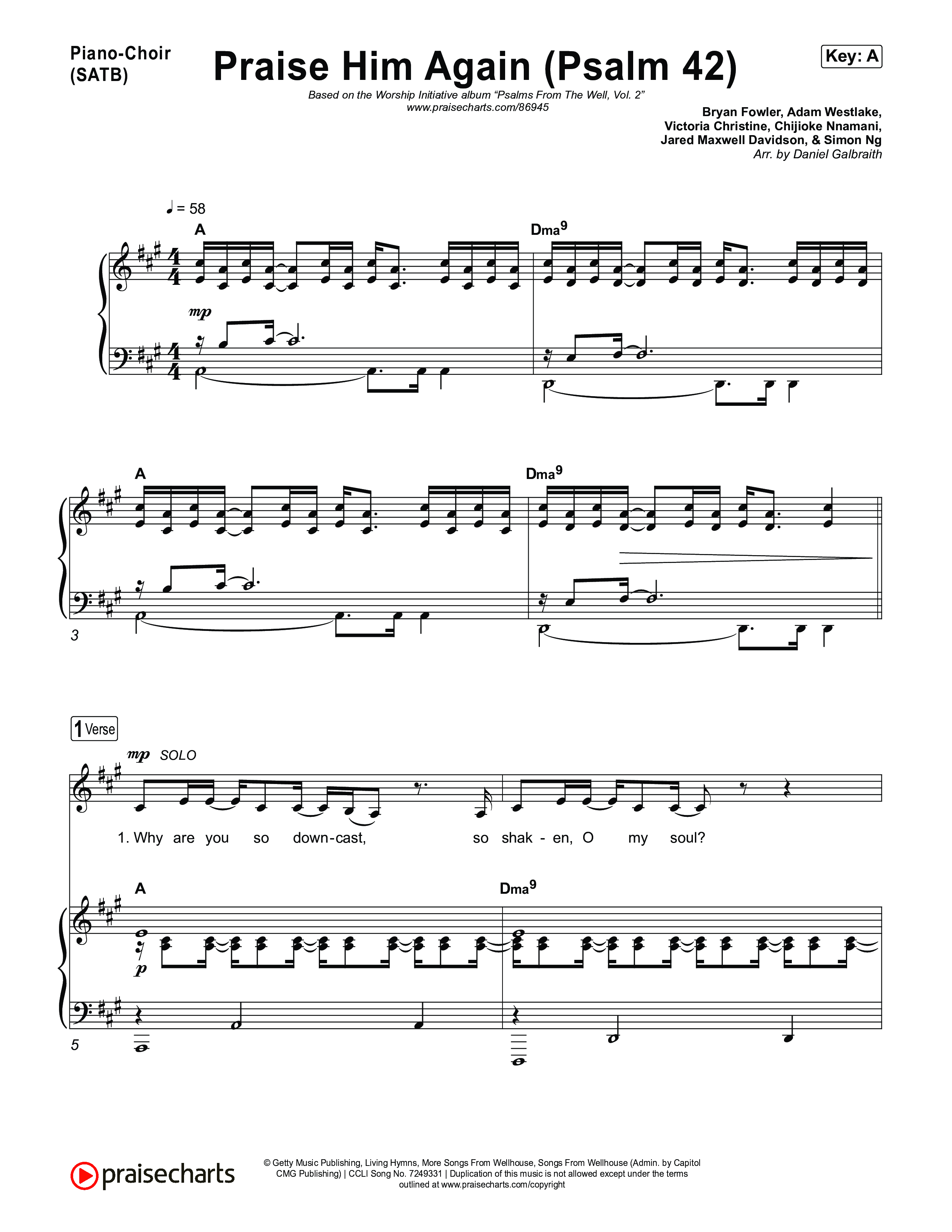 Praise Him Again (Psalm 42) Piano/Vocal Pack (The Worship Initiative)