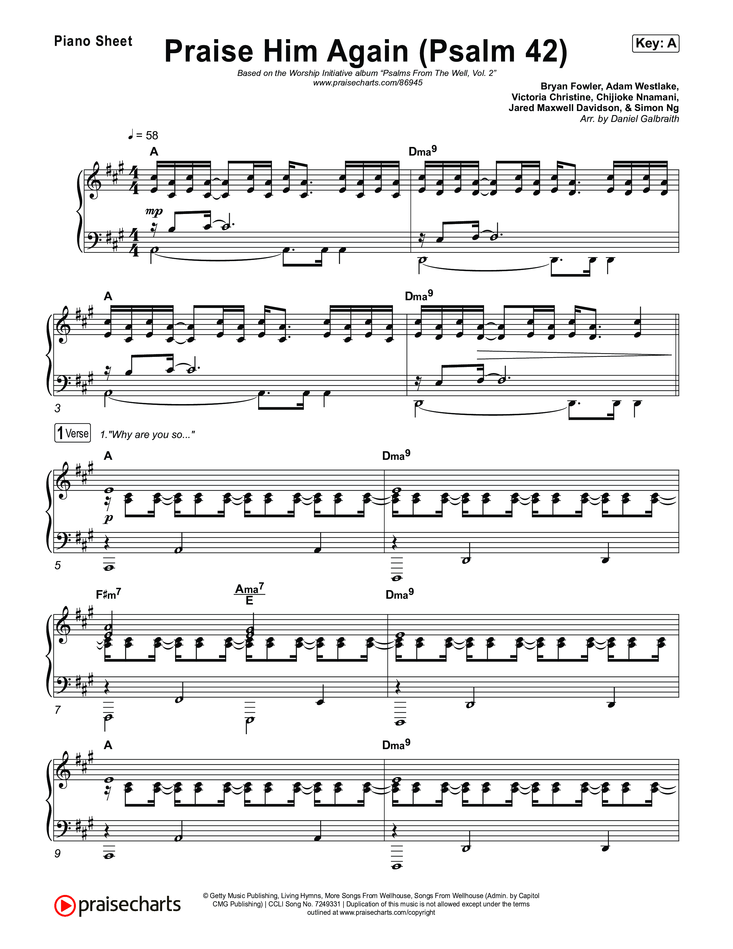 Praise Him Again (Psalm 42) Piano Sheet (The Worship Initiative)
