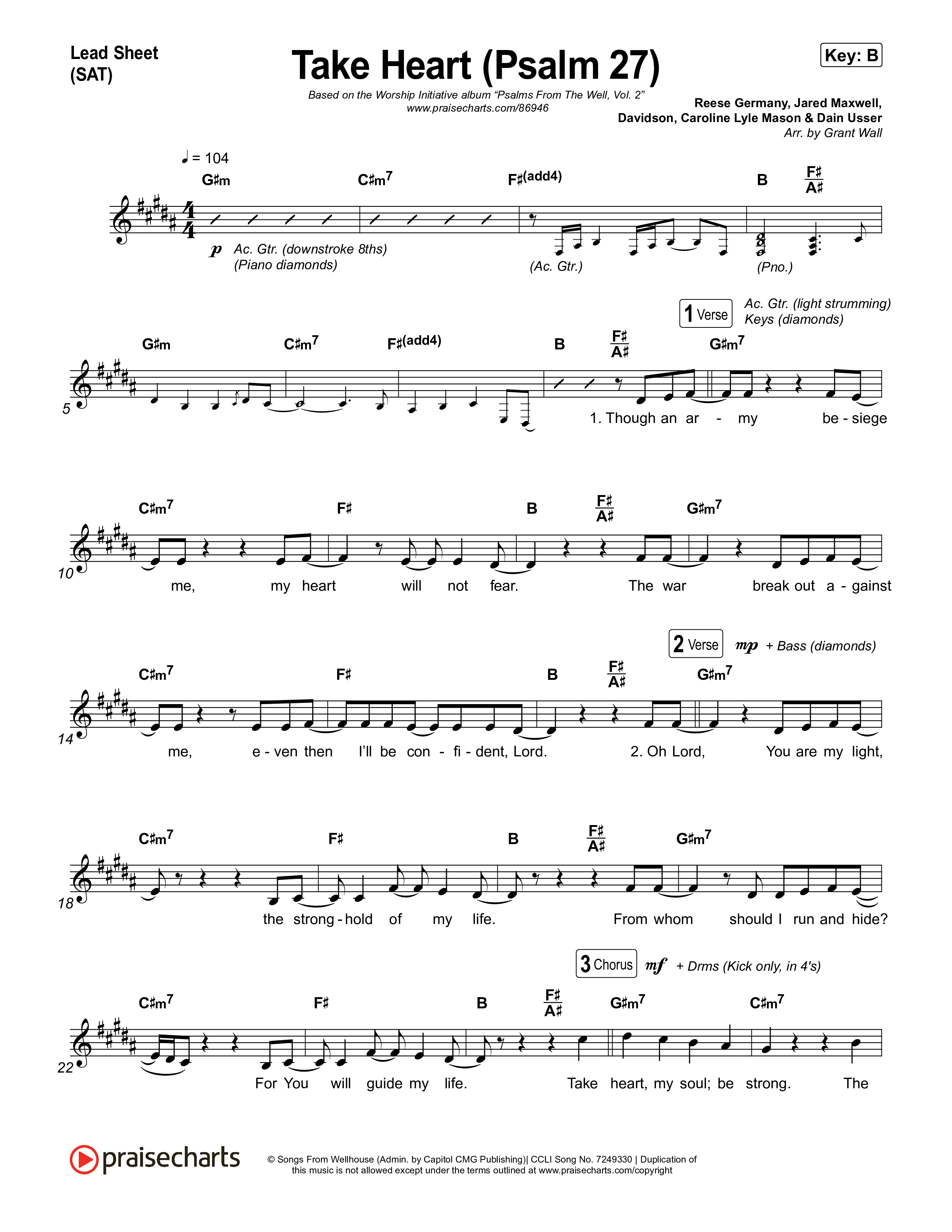 Take Heart (Psalm 27) Lead Sheet (SAT) (The Worship Initiative)