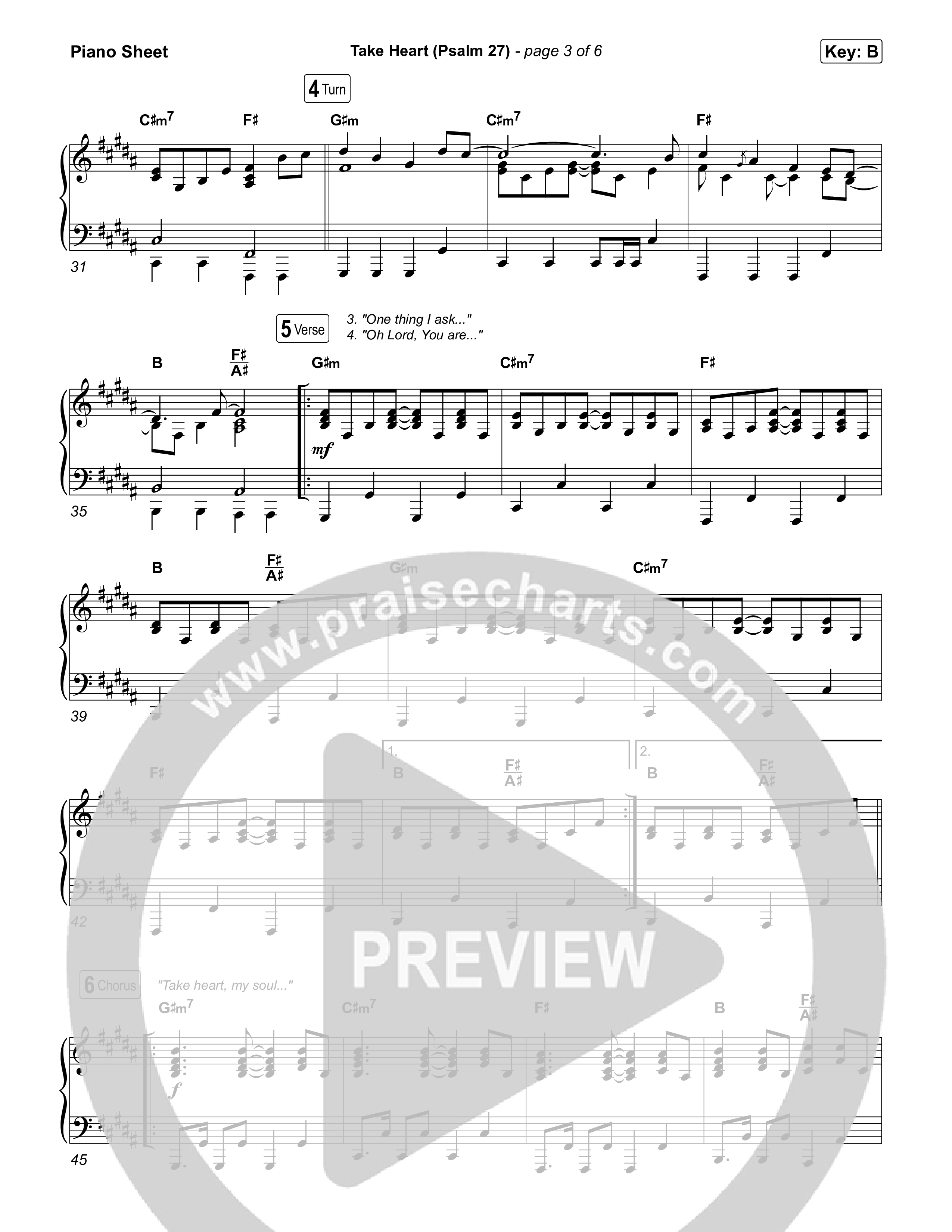 Take Heart (Psalm 27) Piano Sheet (The Worship Initiative)