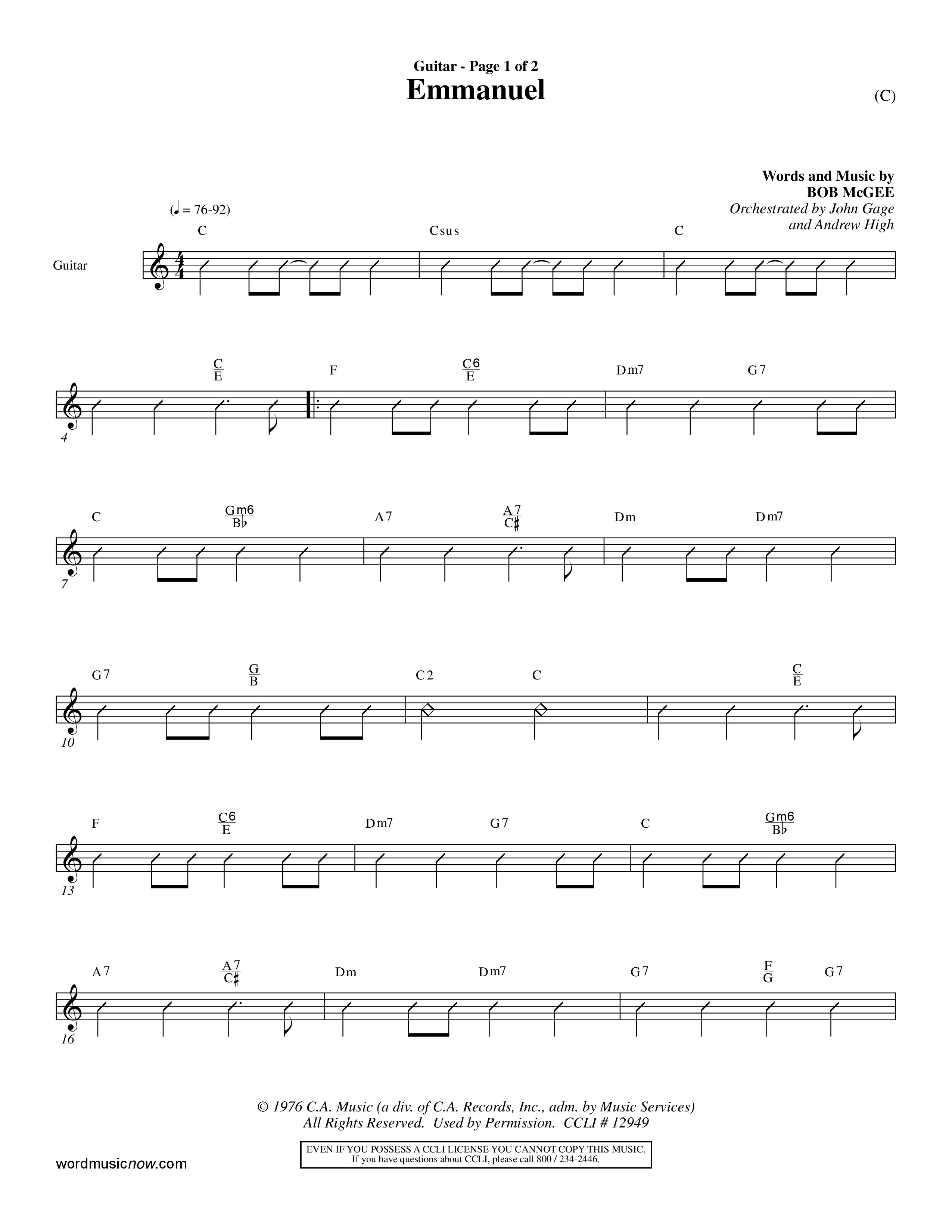 Emmanuel (Choral Anthem SATB) Acoustic Guitar (Word Music Choral / Orch. John Gage / Orch. Andrew High)