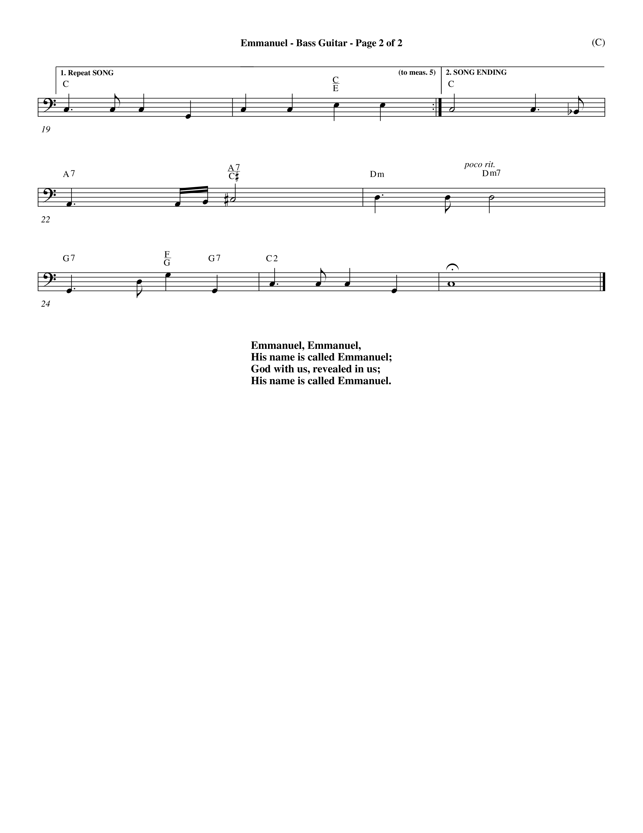 Emmanuel (Choral Anthem SATB) Bass Guitar (Word Music Choral / Orch. John Gage / Orch. Andrew High)