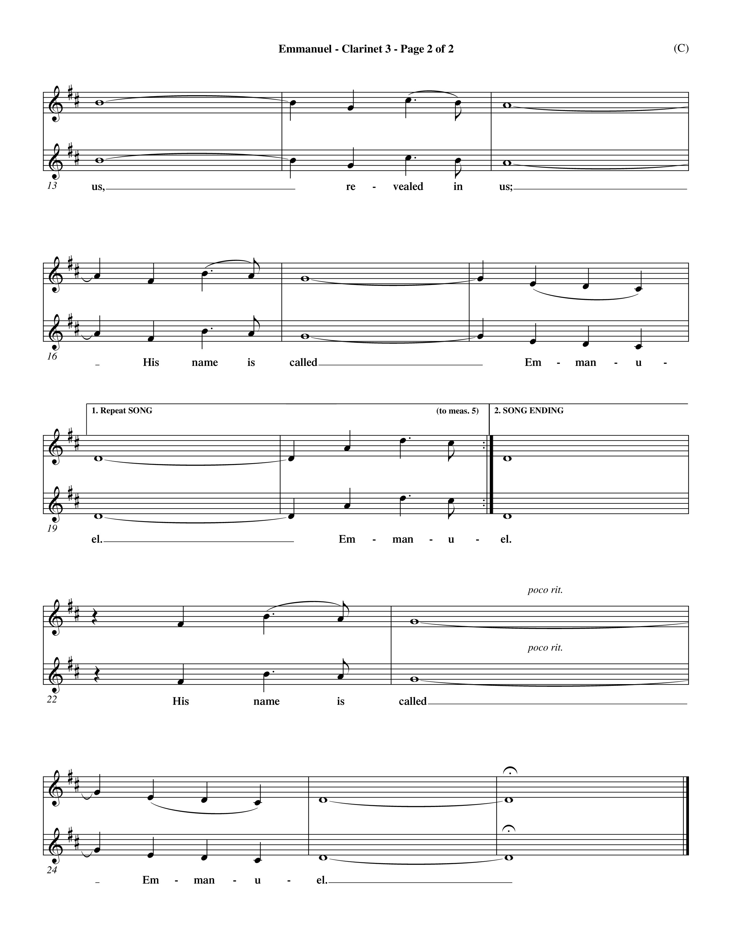 Emmanuel (Choral Anthem SATB) Clarinet 3 (Word Music Choral / Orch. John Gage / Orch. Andrew High)