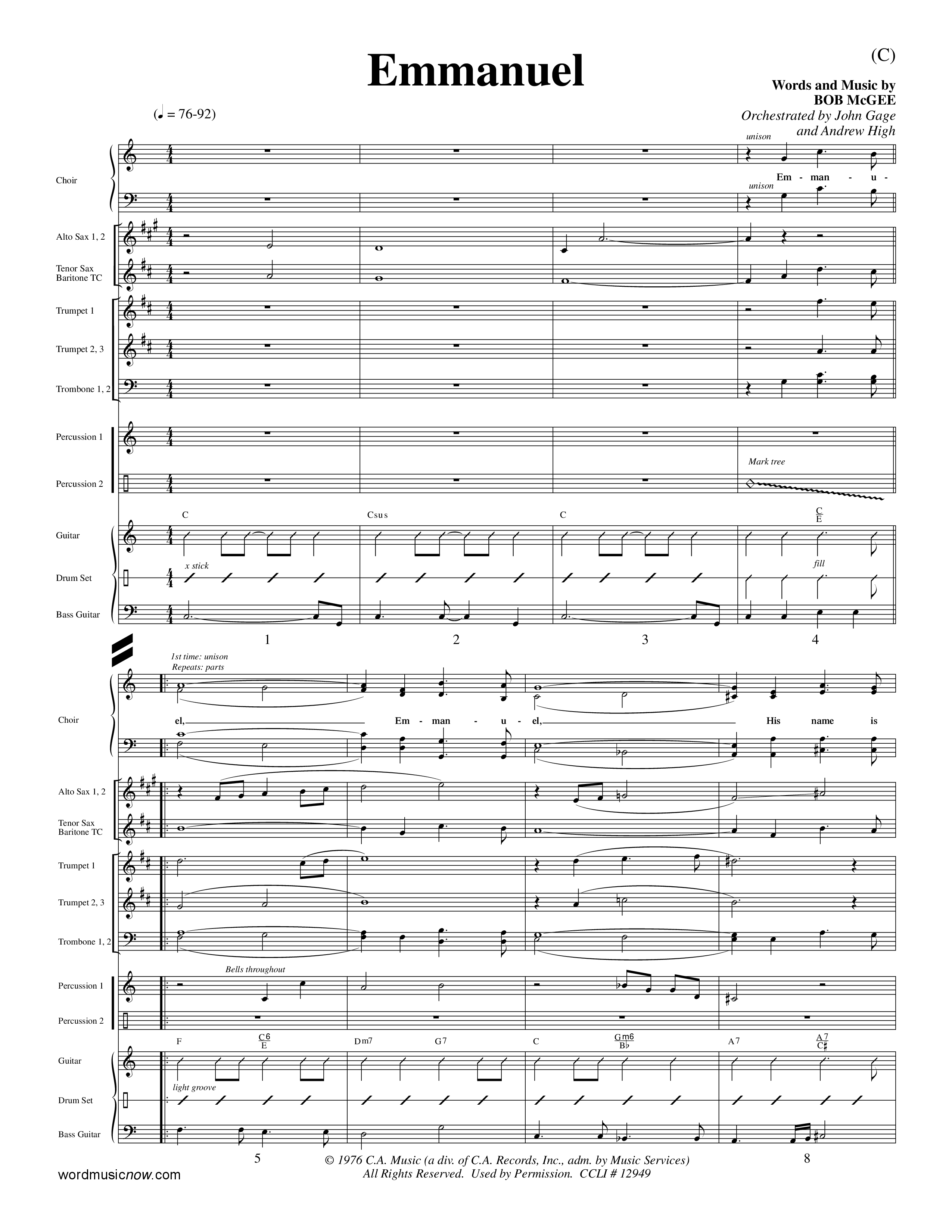 Emmanuel (Choral Anthem SATB) Conductor's Score (Word Music Choral / Orch. John Gage / Orch. Andrew High)